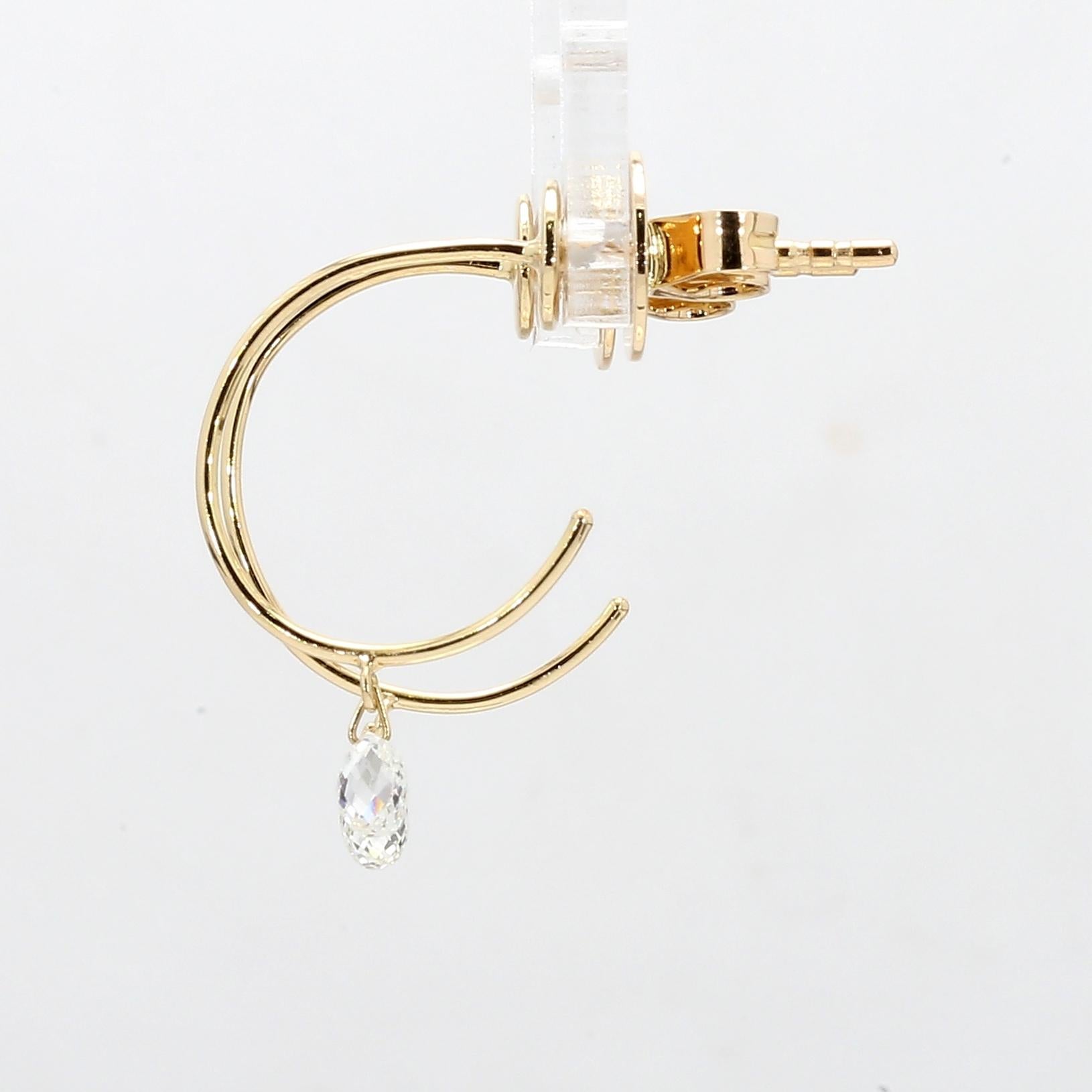 Briolette Cut PANIM 0.31 Carat 18K Yellow Gold Diamond Briolette Hoop Earrings For Sale