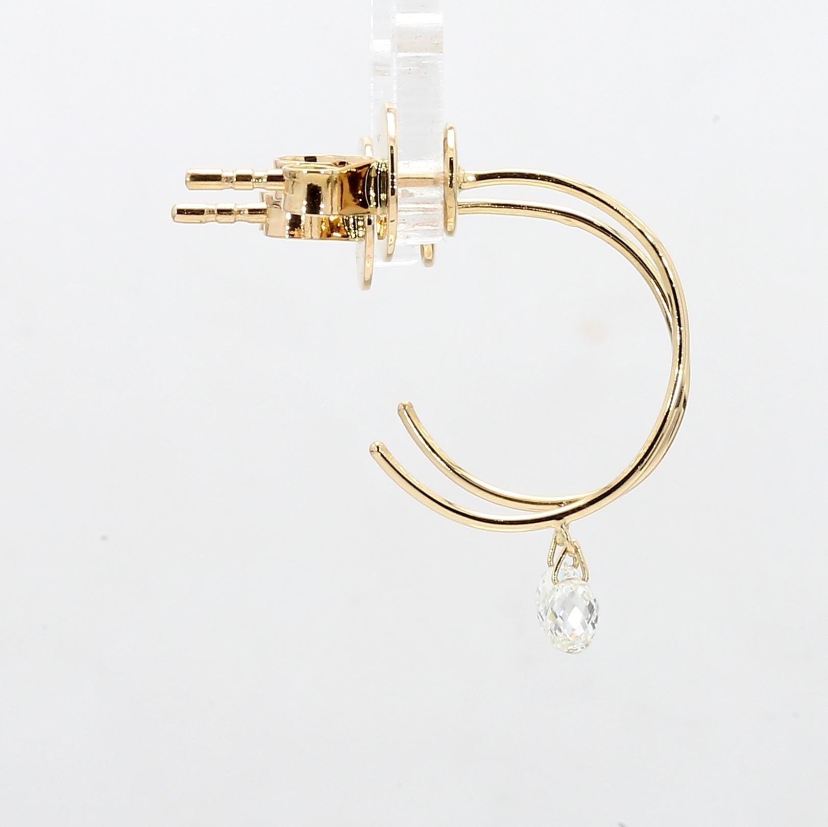 Women's PANIM 0.31 Carat 18K Yellow Gold Diamond Briolette Hoop Earrings For Sale