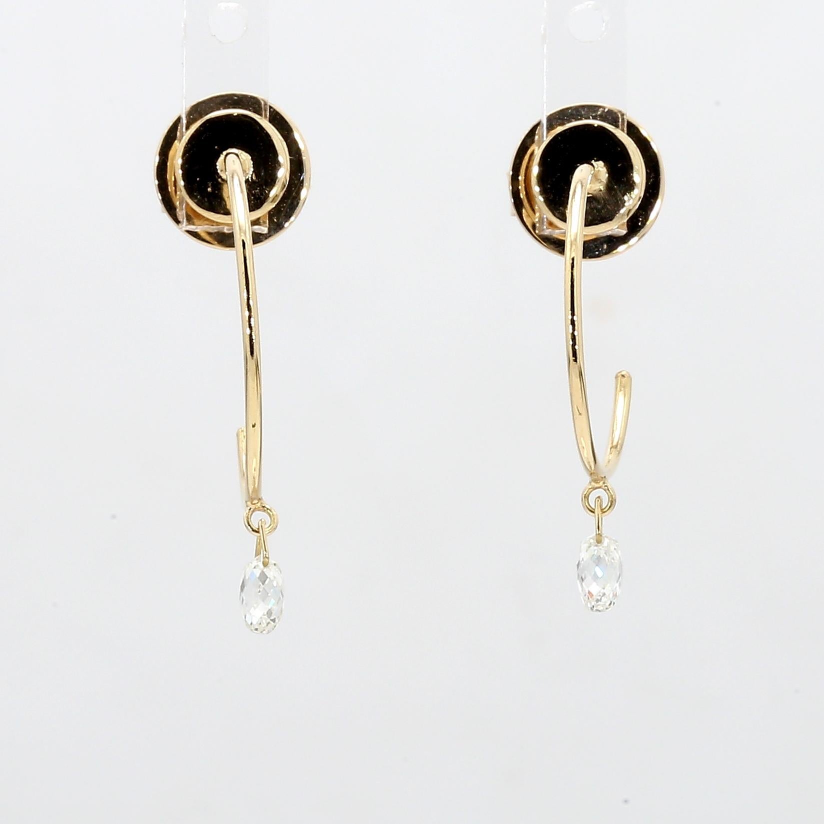 PANIM 0.31 Carat 18K Yellow Gold Diamond Briolette Hoop Earrings For Sale 2