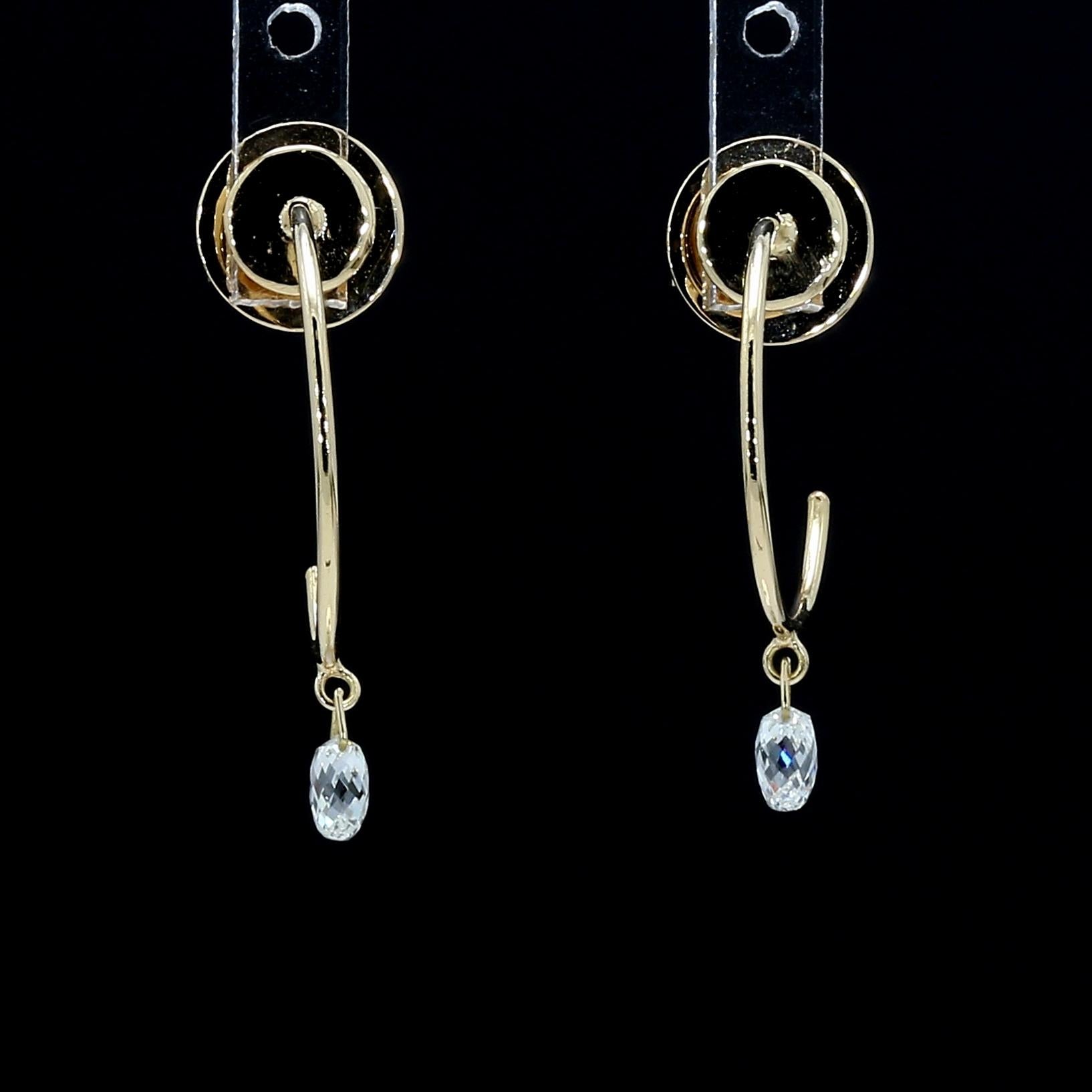 PANIM 0.31 Carat 18K Yellow Gold Diamond Briolette Hoop Earrings For Sale 3