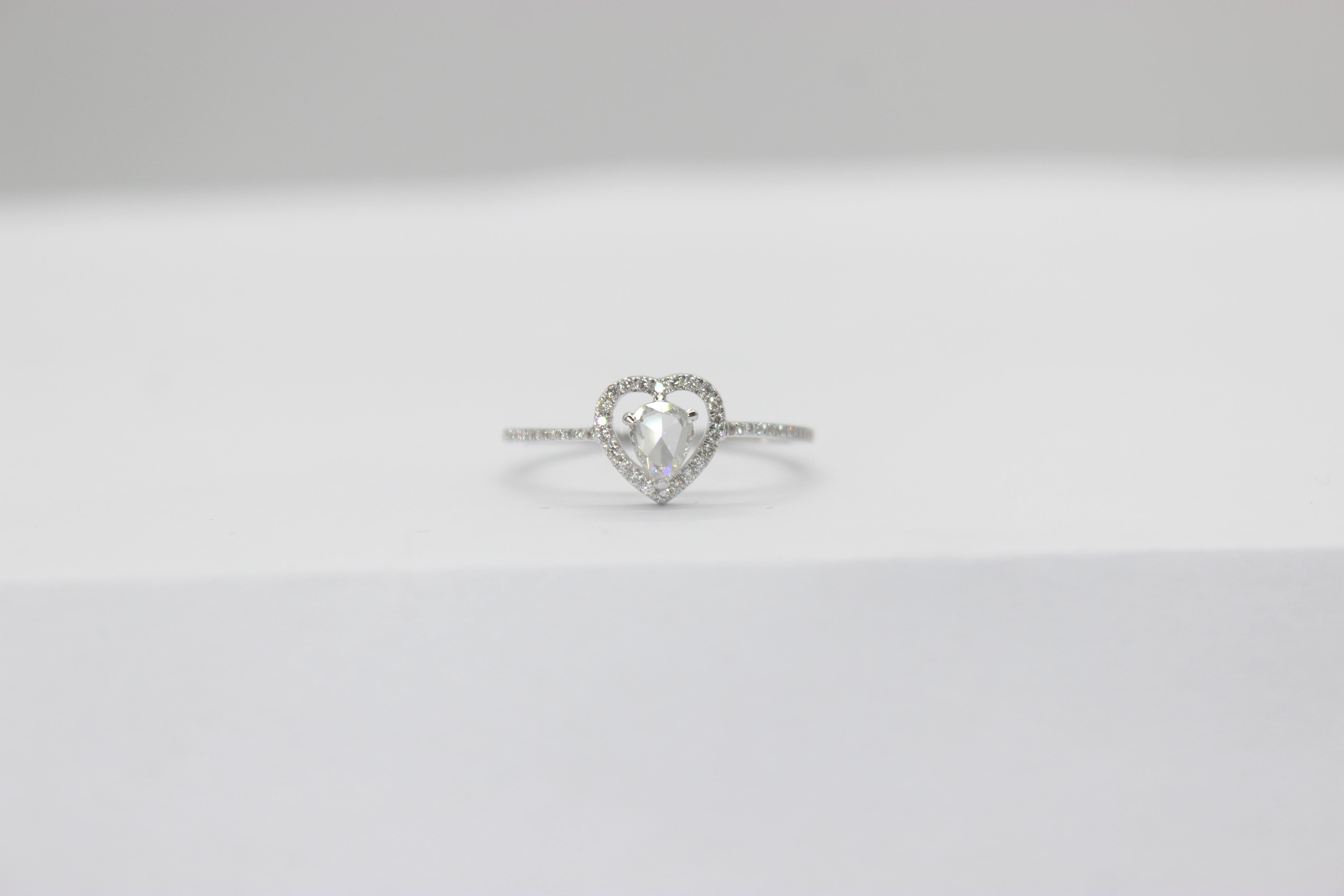 PANIM 0.38 Carat Heart Illusion Ring with Diamond Rosecut in 18 Karat White Gold For Sale 3