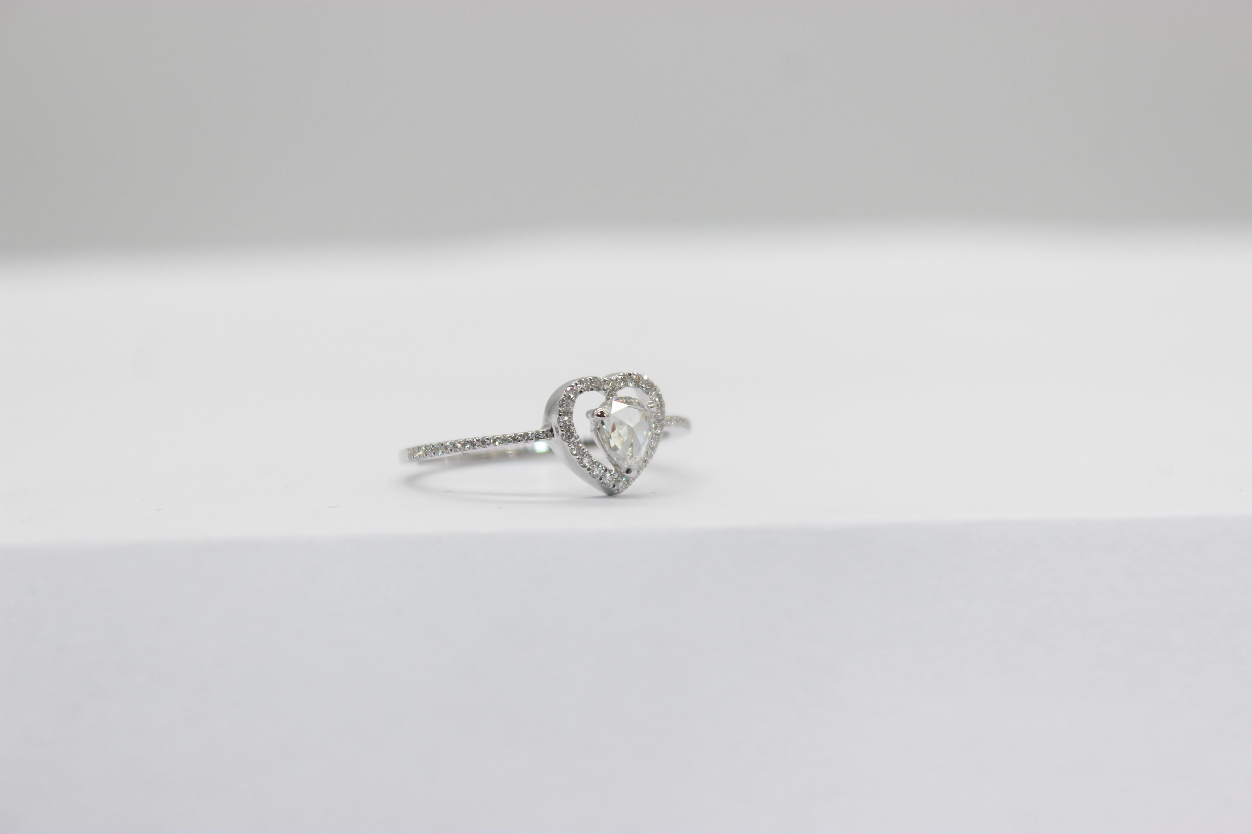 PANIM 0.38 Carat Heart Illusion Ring with Diamond Rosecut in 18 Karat White Gold For Sale 4