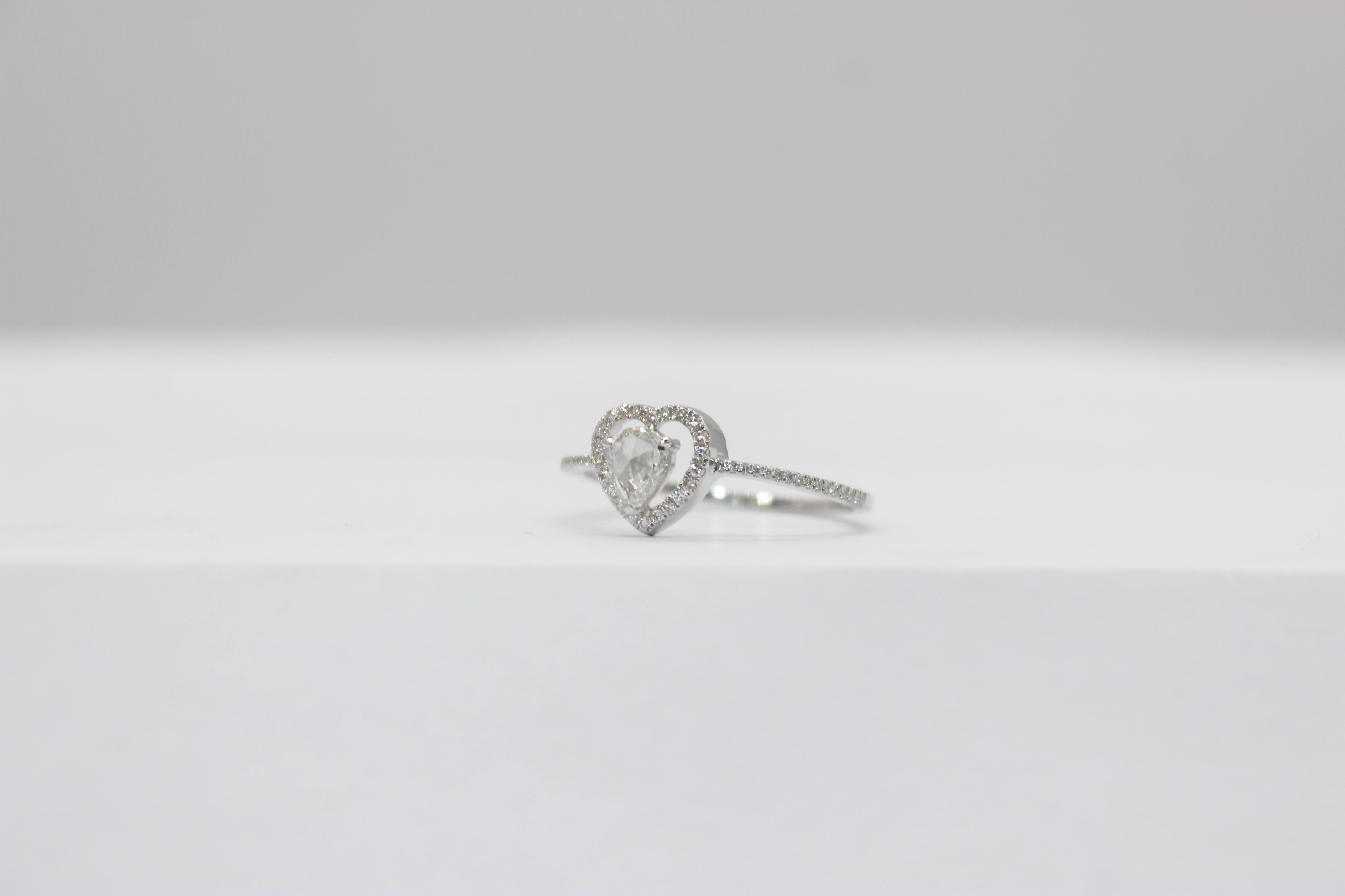 PANIM 0.38 Carat Heart Illusion Ring with Diamond Rosecut in 18 Karat White Gold For Sale 5