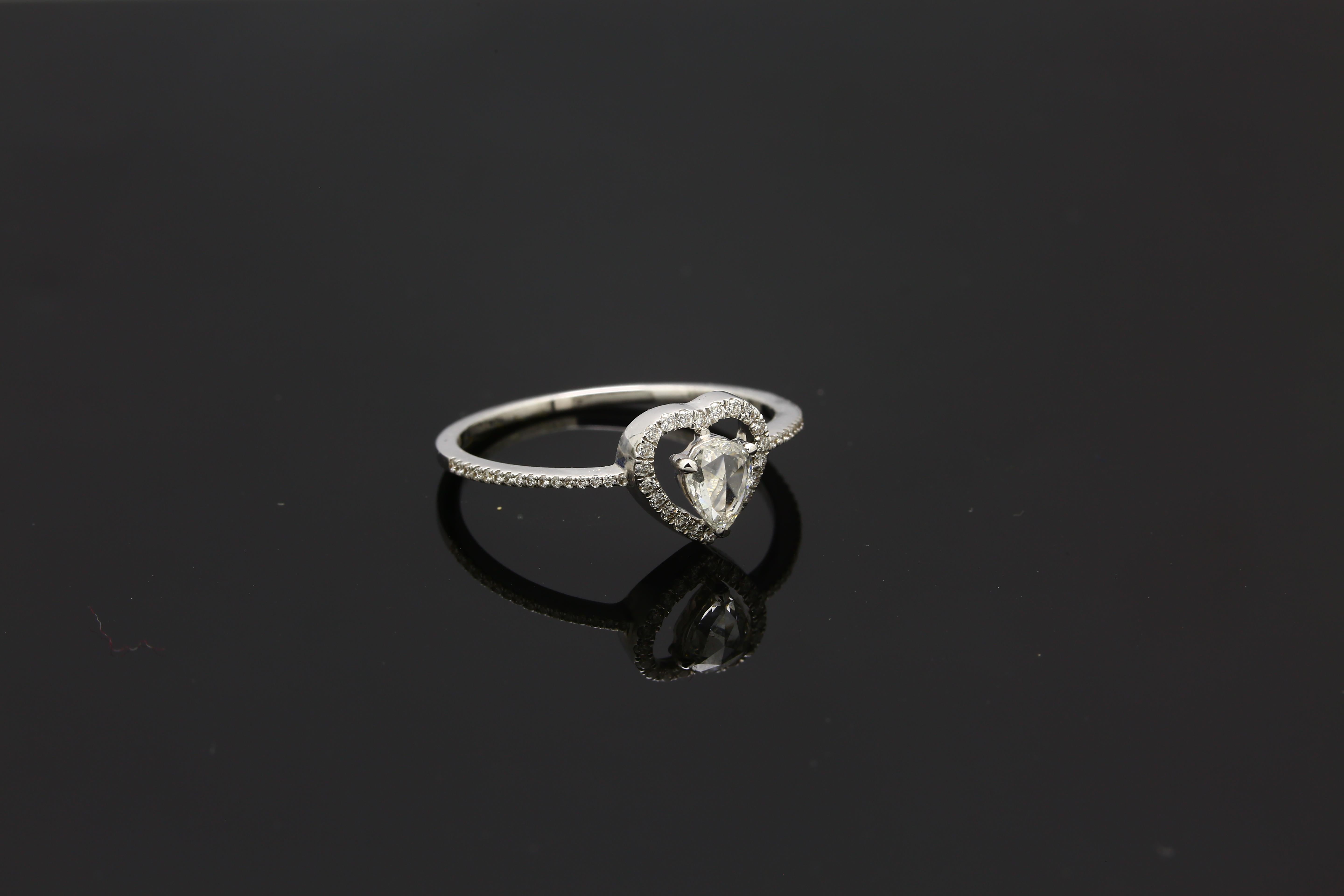 Modern PANIM 0.38 Carat Heart Illusion Ring with Diamond Rosecut in 18 Karat White Gold For Sale