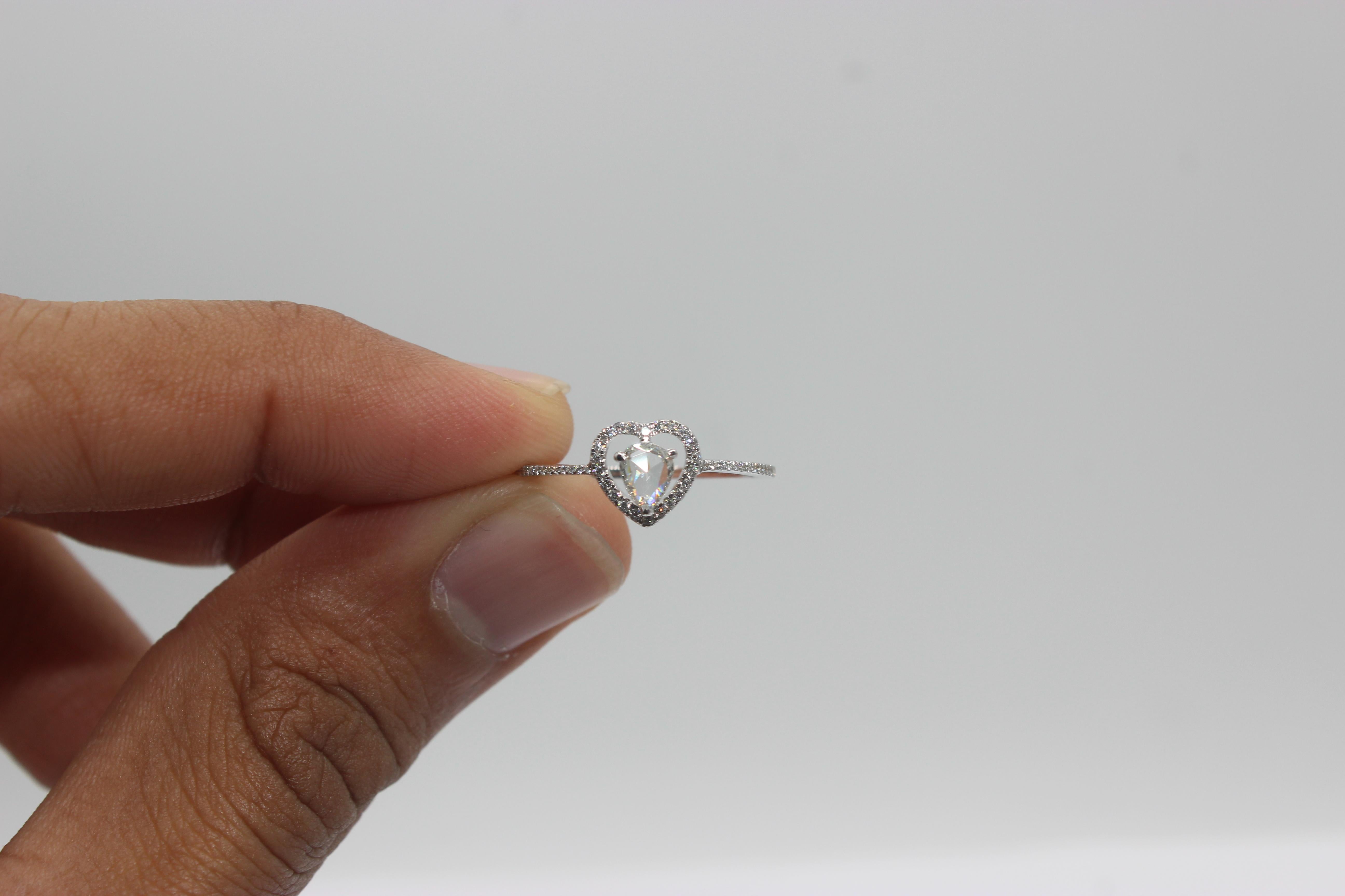 PANIM 0.38 Carat Heart Illusion Ring with Diamond Rosecut in 18 Karat White Gold For Sale 2