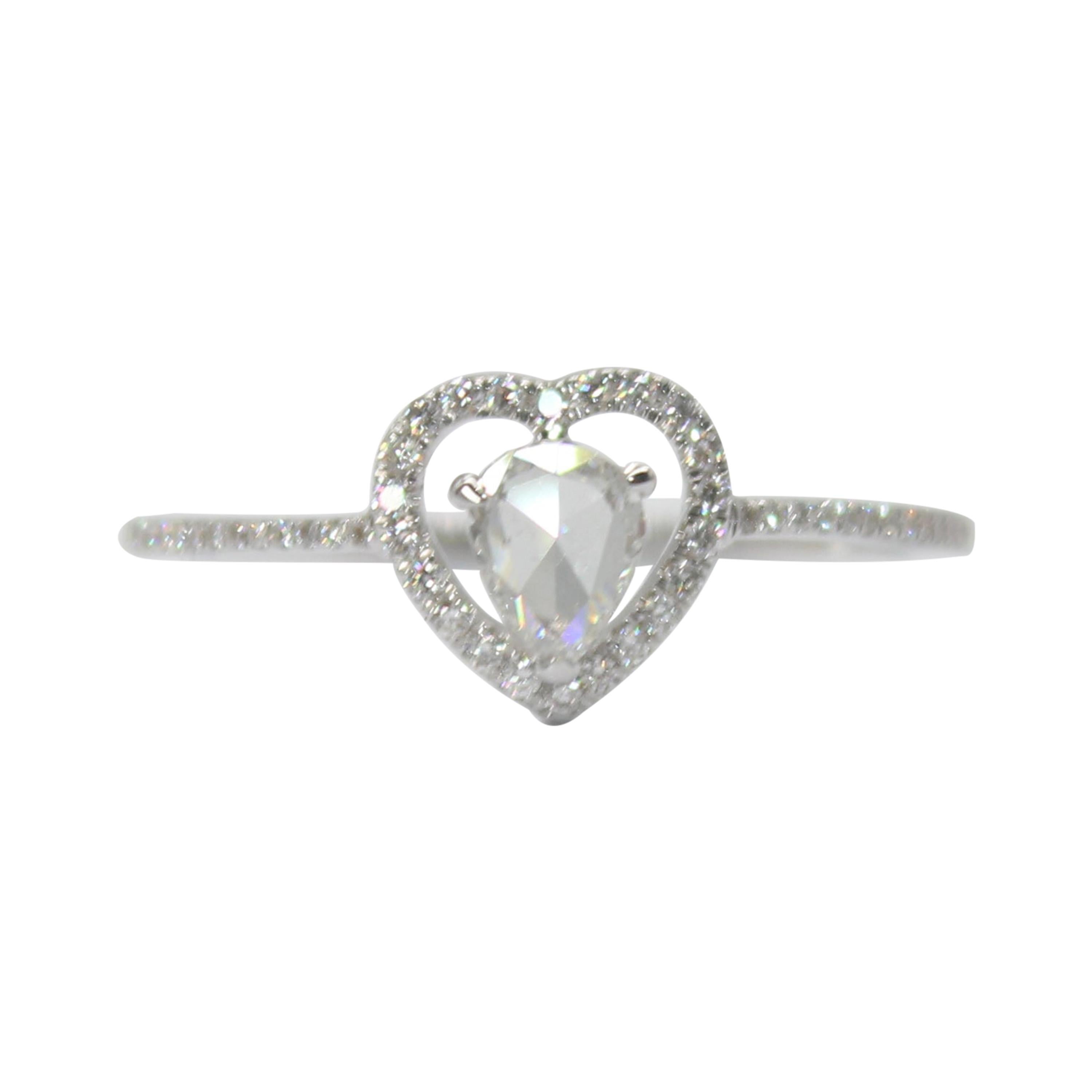 PANIM 0.38 Carat Heart Illusion Ring with Diamond Rosecut in 18 Karat White Gold For Sale