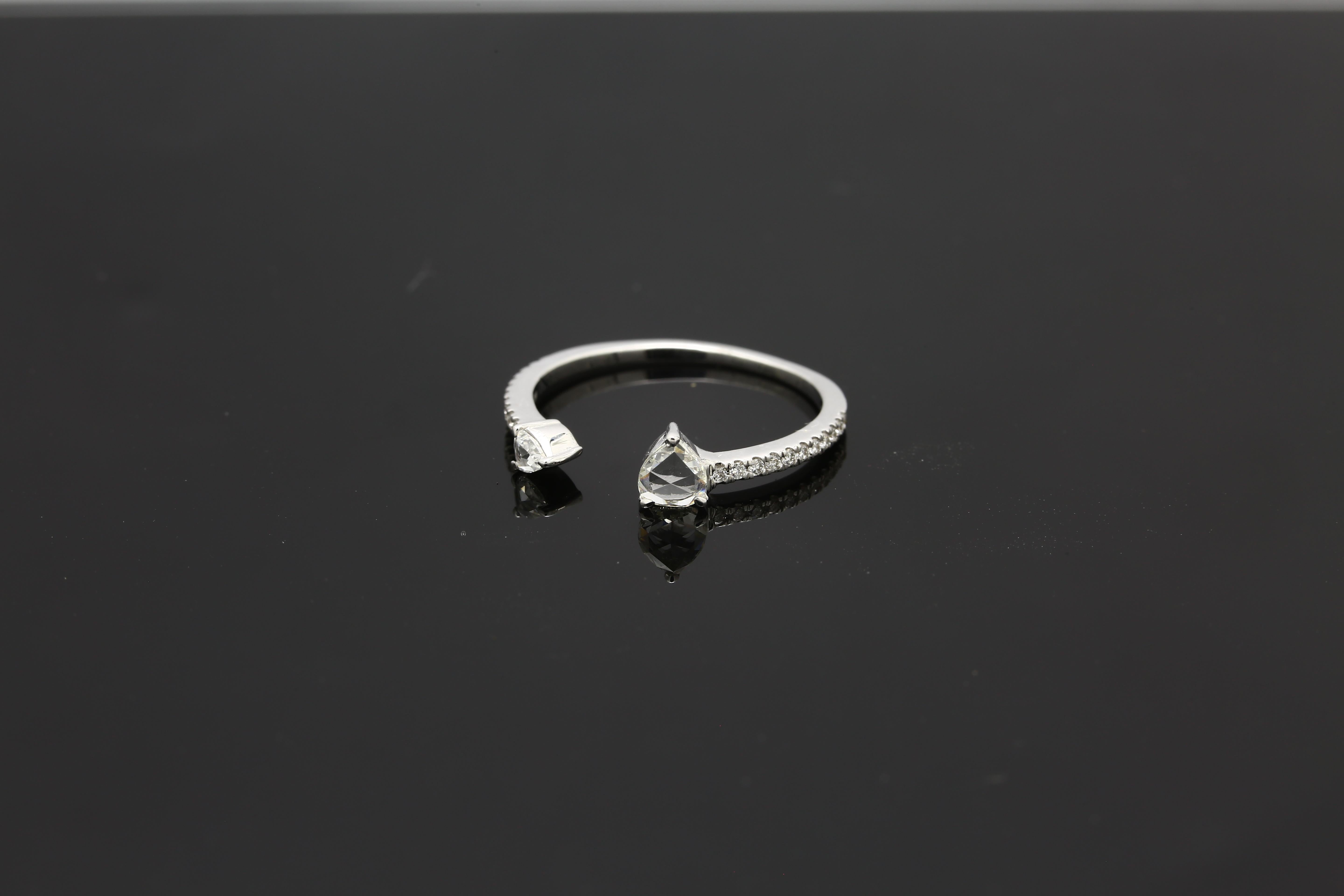 Modern PANIM 0.39 Carat Ring with Diamond Pears Rosecut in 18 Karat White Gold For Sale