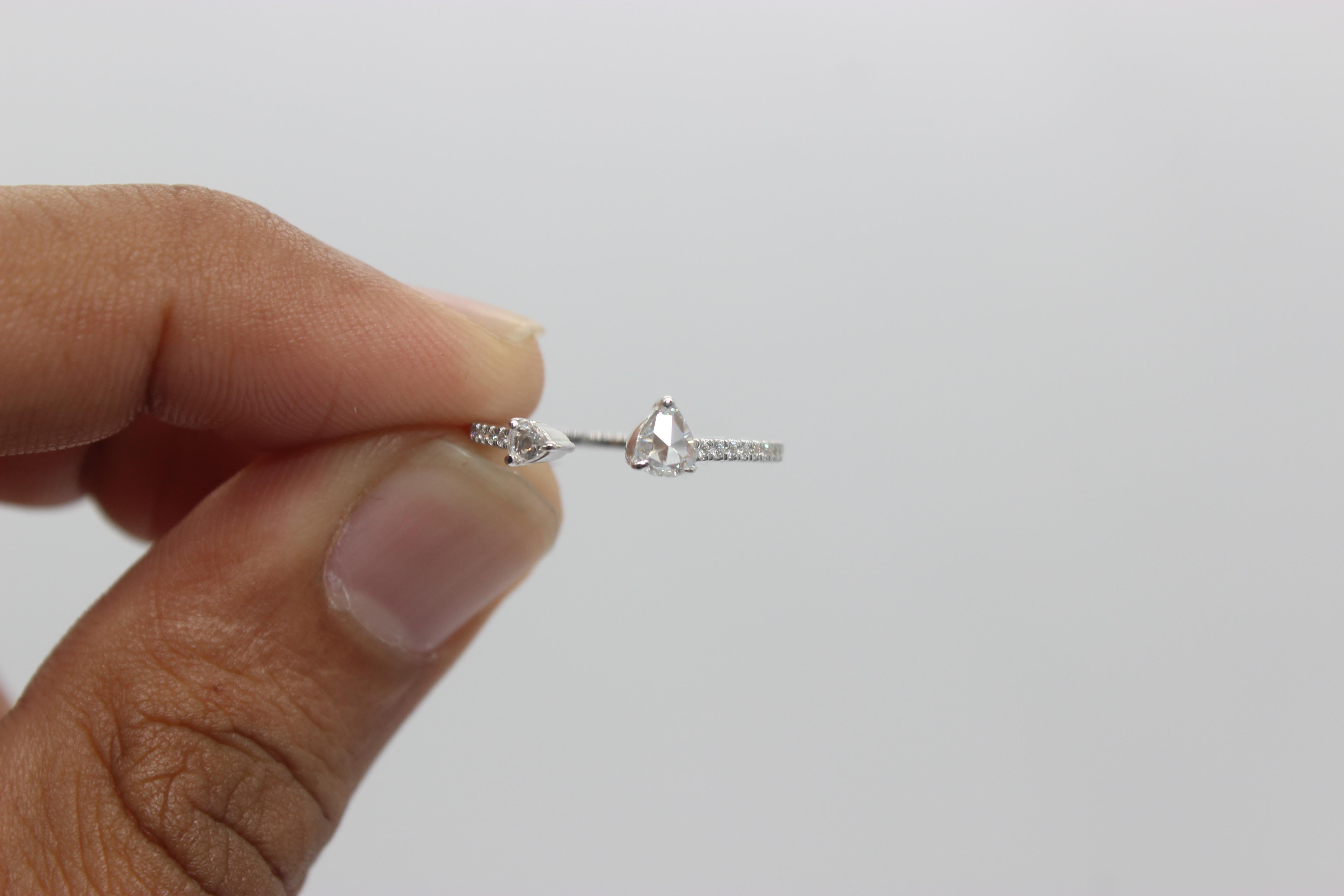 PANIM 0.39 Carat Ring with Diamond Pears Rosecut in 18 Karat White Gold For Sale 2