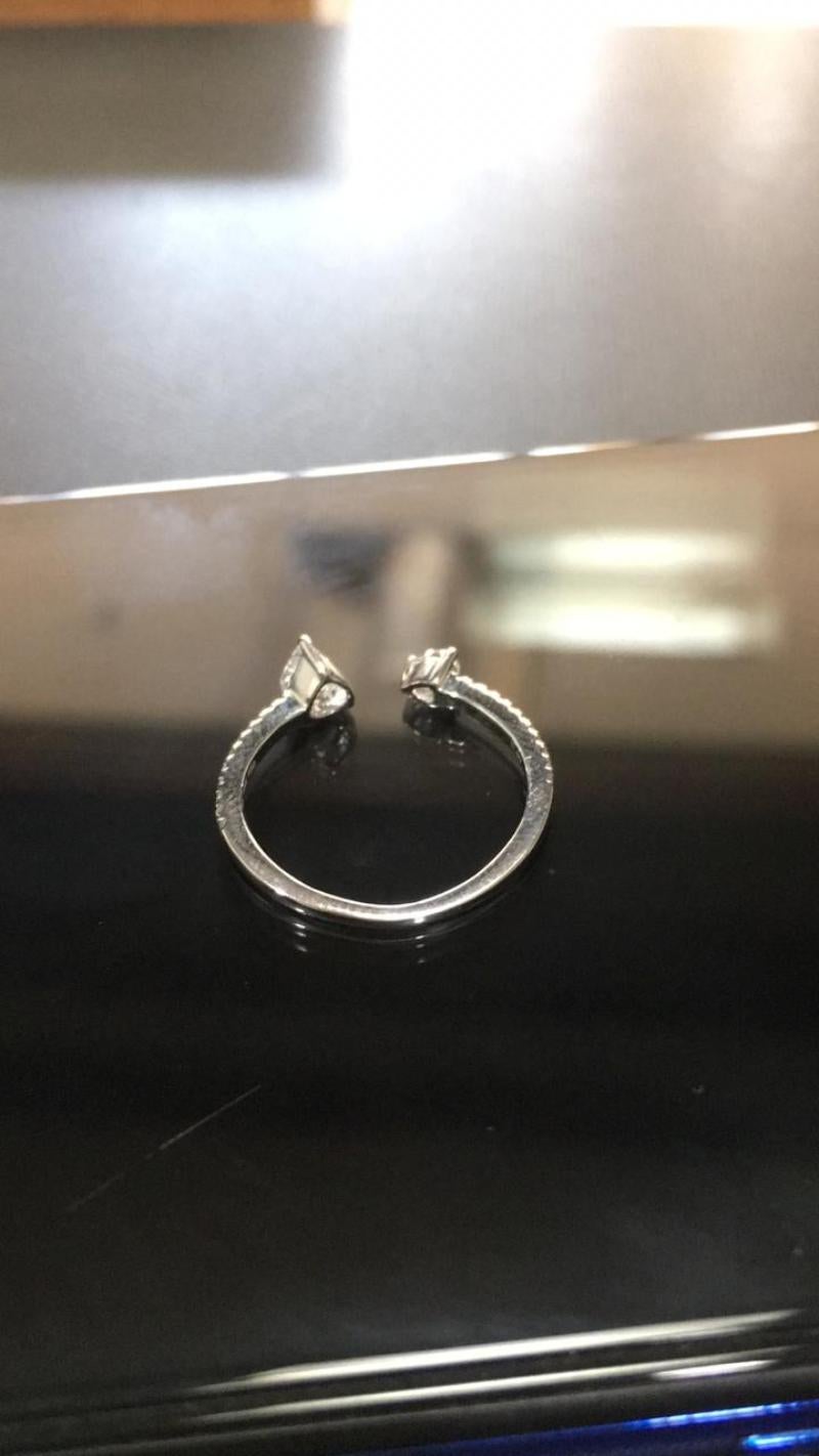 Rose Cut PANIM 0.39 Carat Ring with Diamond Pears Rosecut in 18 Karat White Gold For Sale