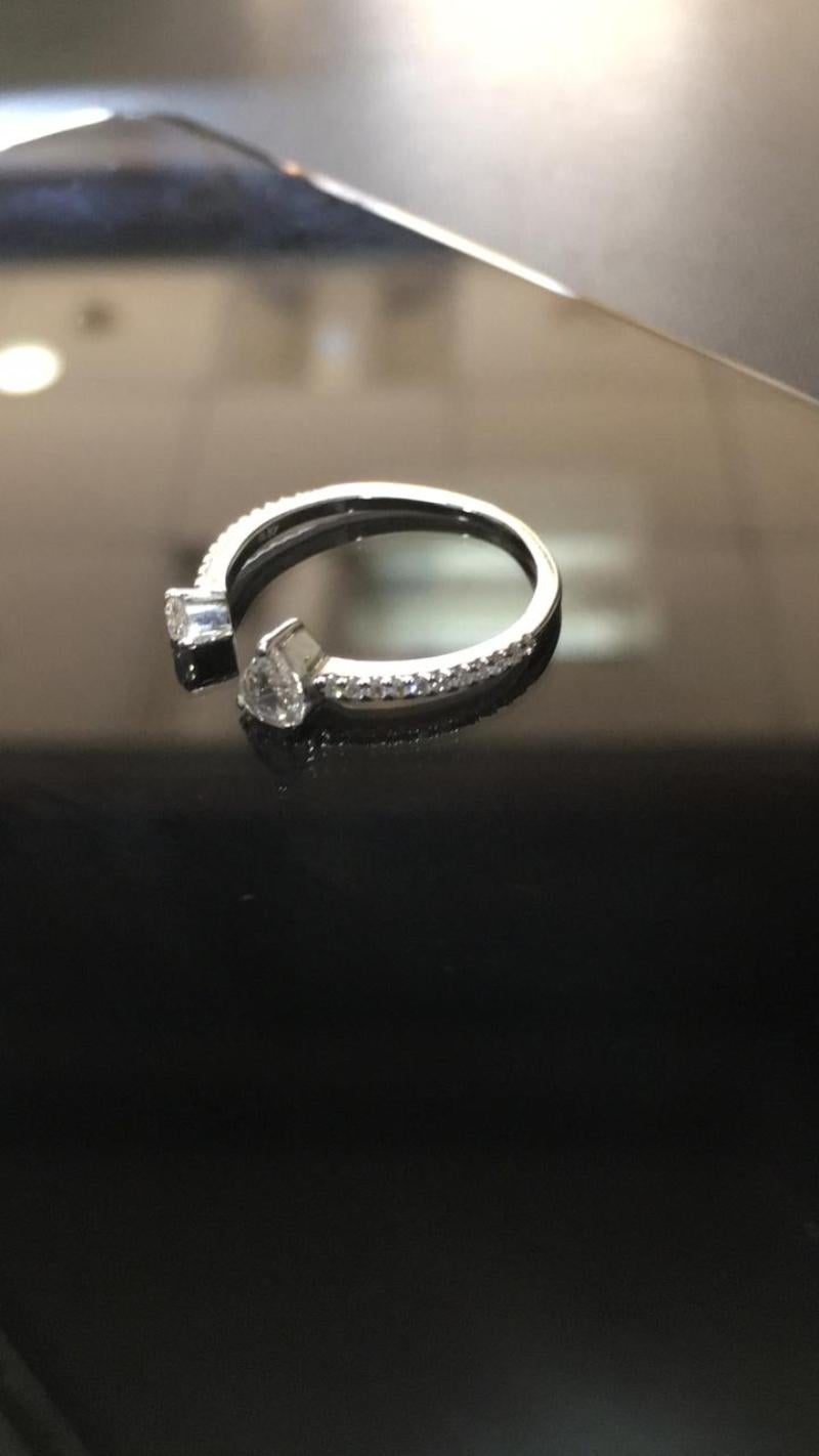 Women's PANIM 0.39 Carat Ring with Diamond Pears Rosecut in 18 Karat White Gold For Sale