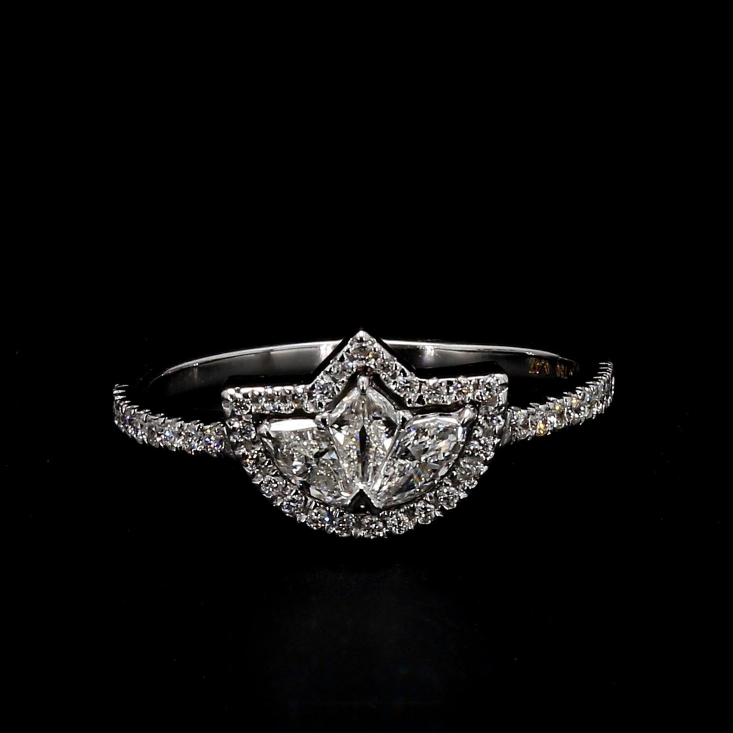 Panim 0.46CTS  Piecut Diamond 18K White Gold Ring For Sale 9