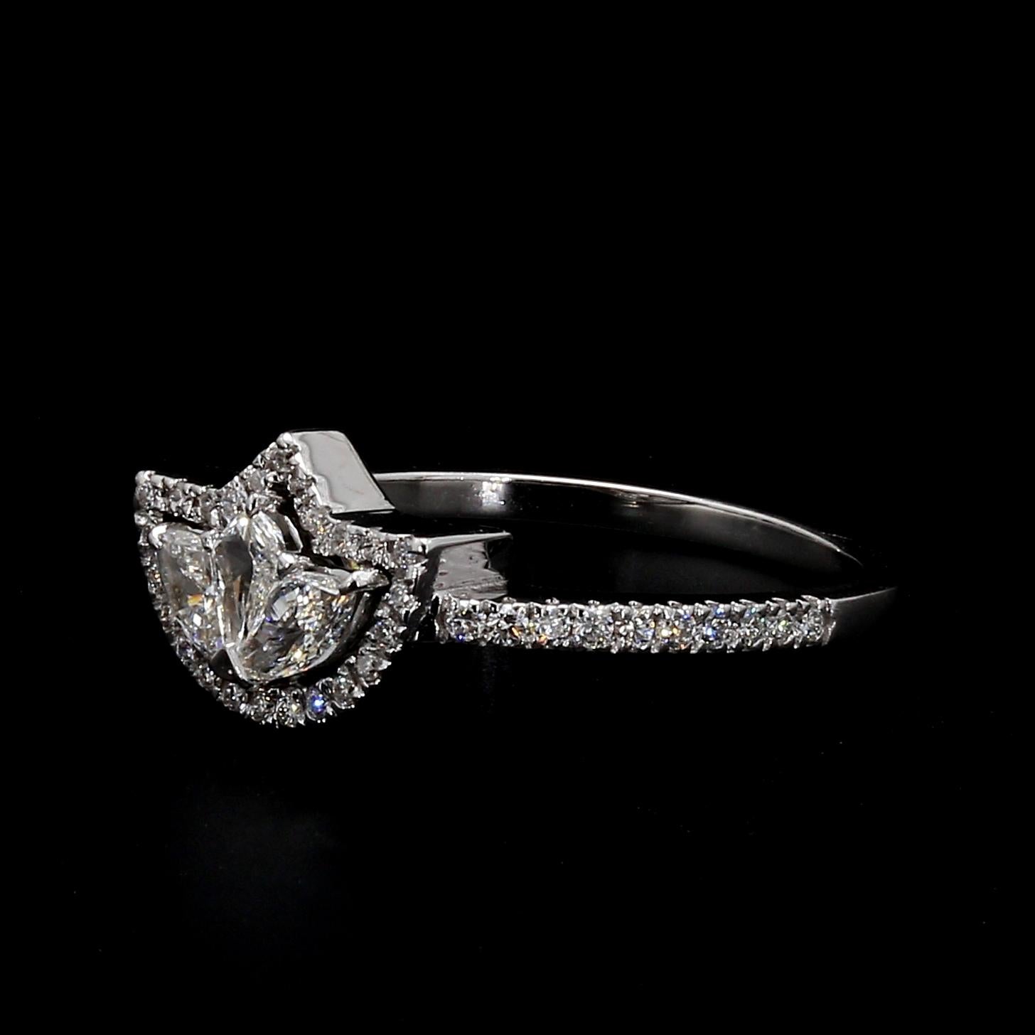 Panim 0.46CTS  Piecut Diamond 18K White Gold Ring For Sale 10