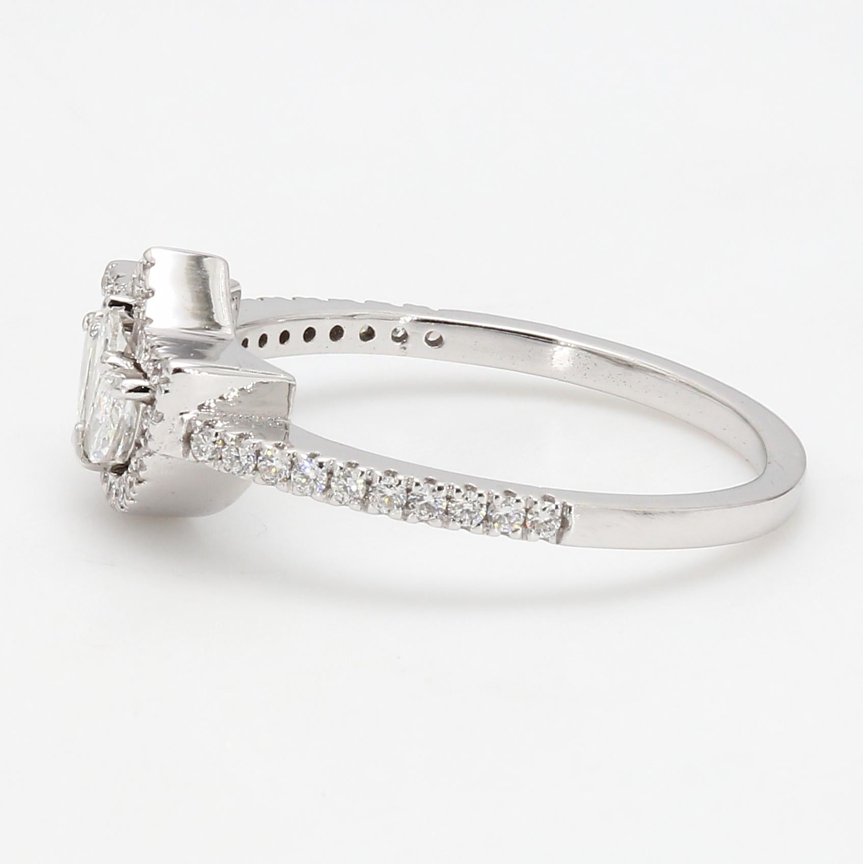 Mixed Cut Panim 0.46CTS  Piecut Diamond 18K White Gold Ring For Sale