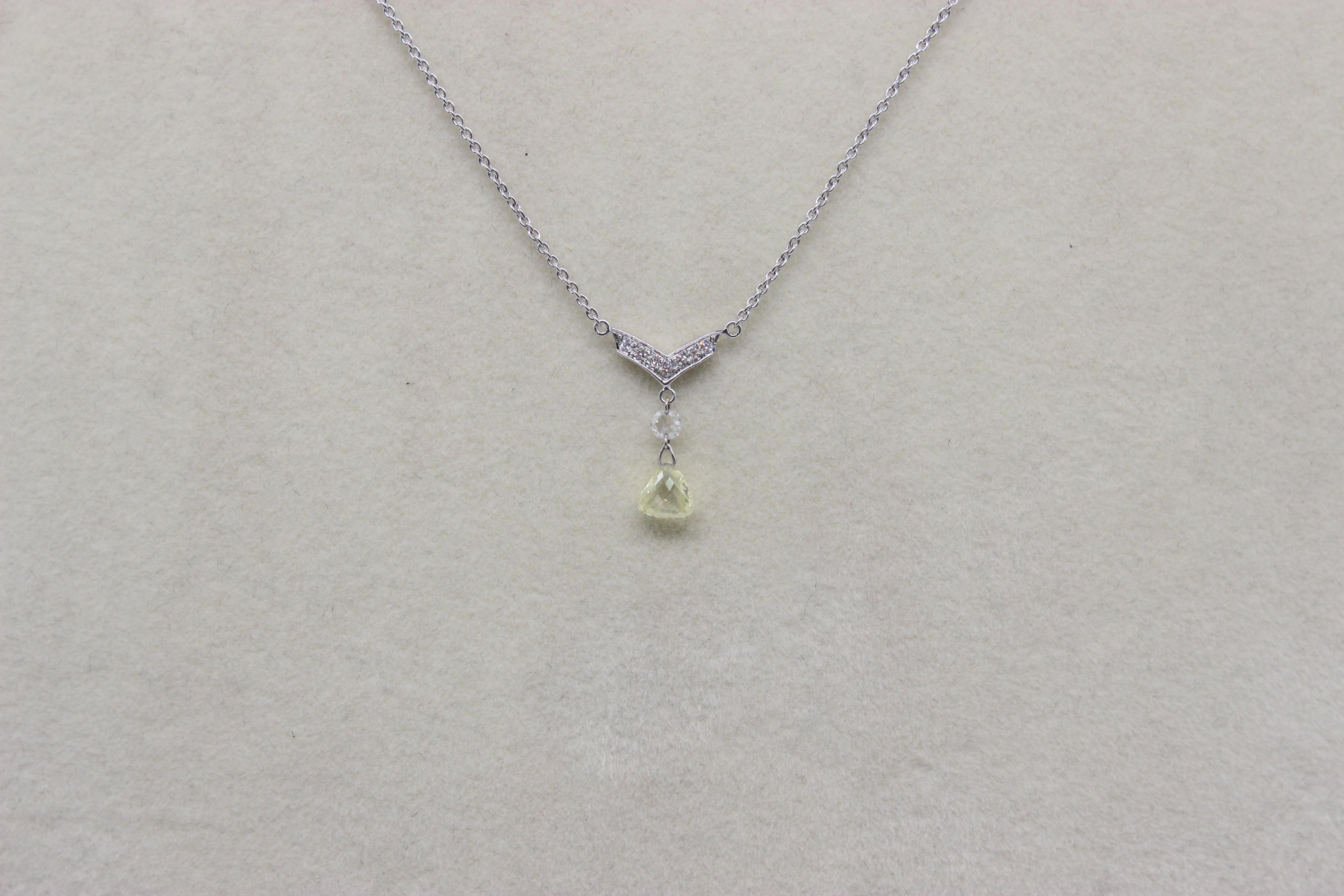 Briolette Cut PANIM 0.53 Carat Fancy Color Diamond Taviz 18K White Gold Pendant Necklace For Sale