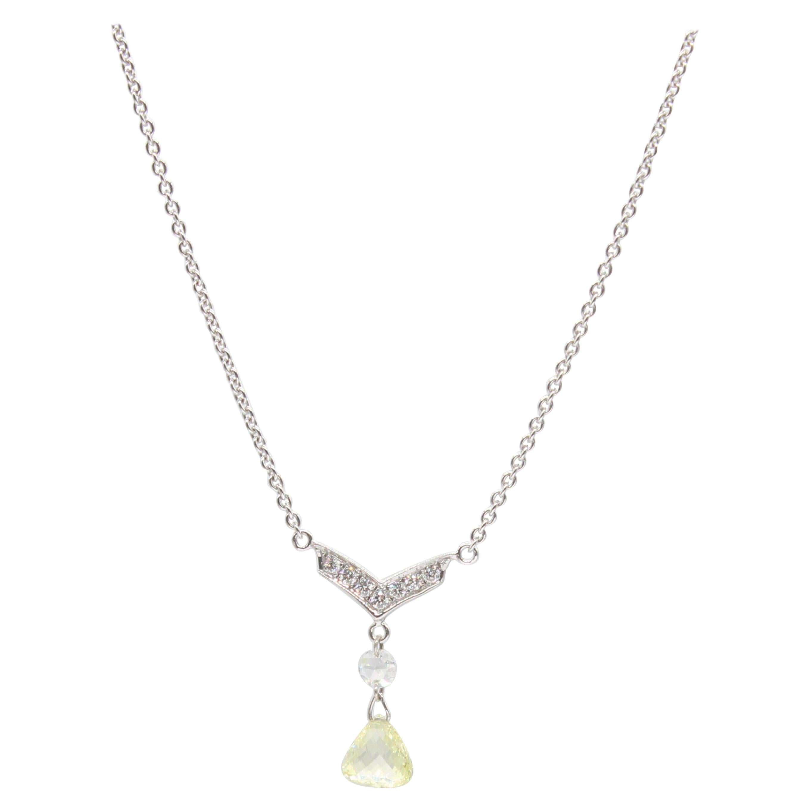 PANIM Collar Colgante Taviz 0,53 Quilates Diamante Color Fancy Oro Blanco 18K
