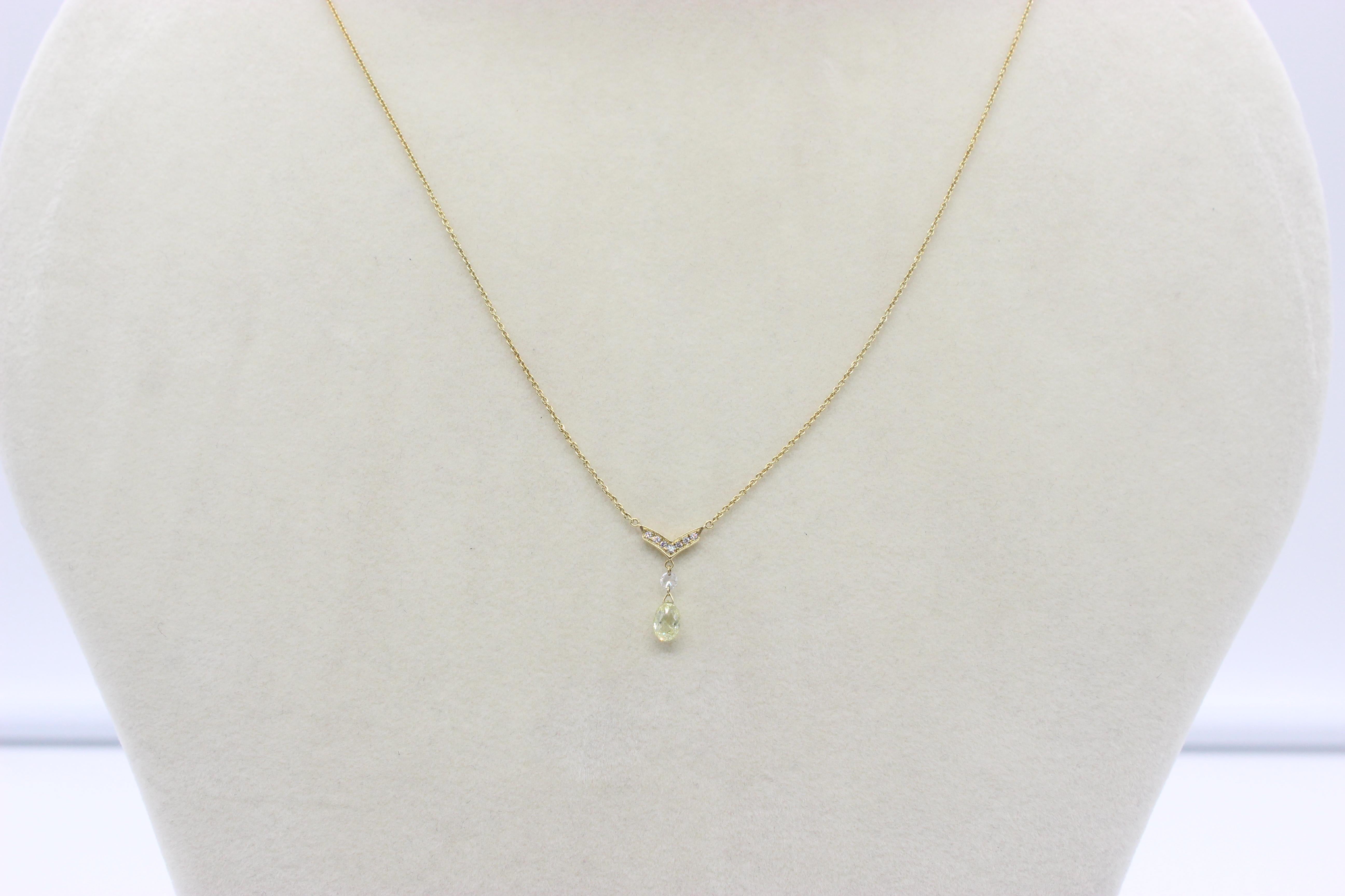 Briolette Cut PANIM 0.57 Carat Diamond Briolette 18K Yellow Gold Pendant Necklace For Sale