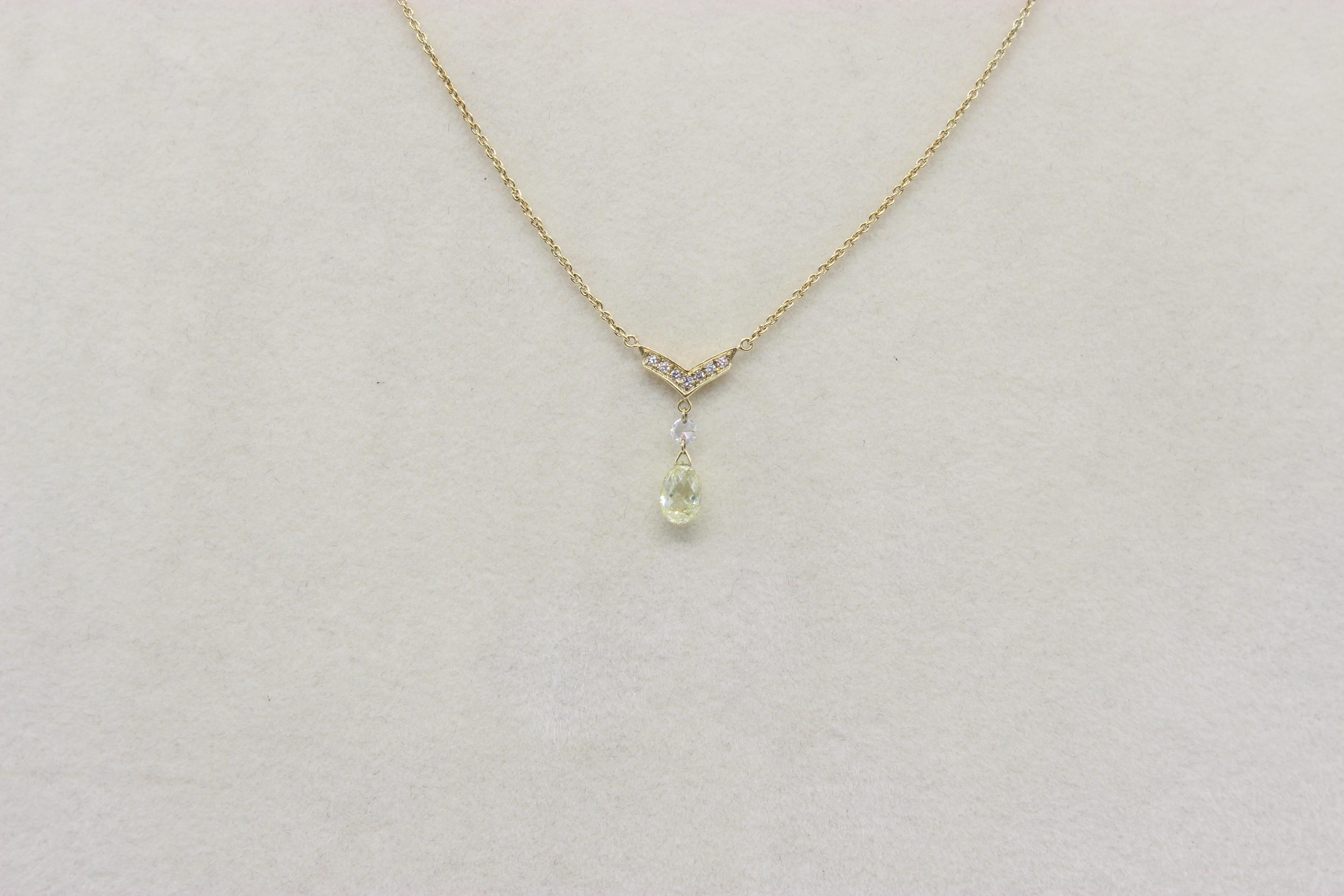 PANIM 0.57 Carat Diamond Briolette 18K Yellow Gold Pendant Necklace In New Condition For Sale In Tsim Sha Tsui, Hong Kong