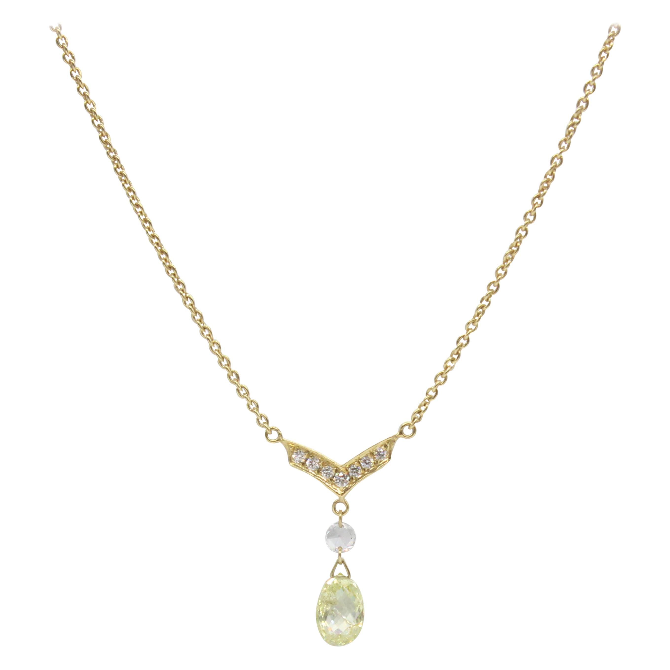 PANIM 0.57 Carat Diamond Briolette 18K Yellow Gold Pendant Necklace For Sale