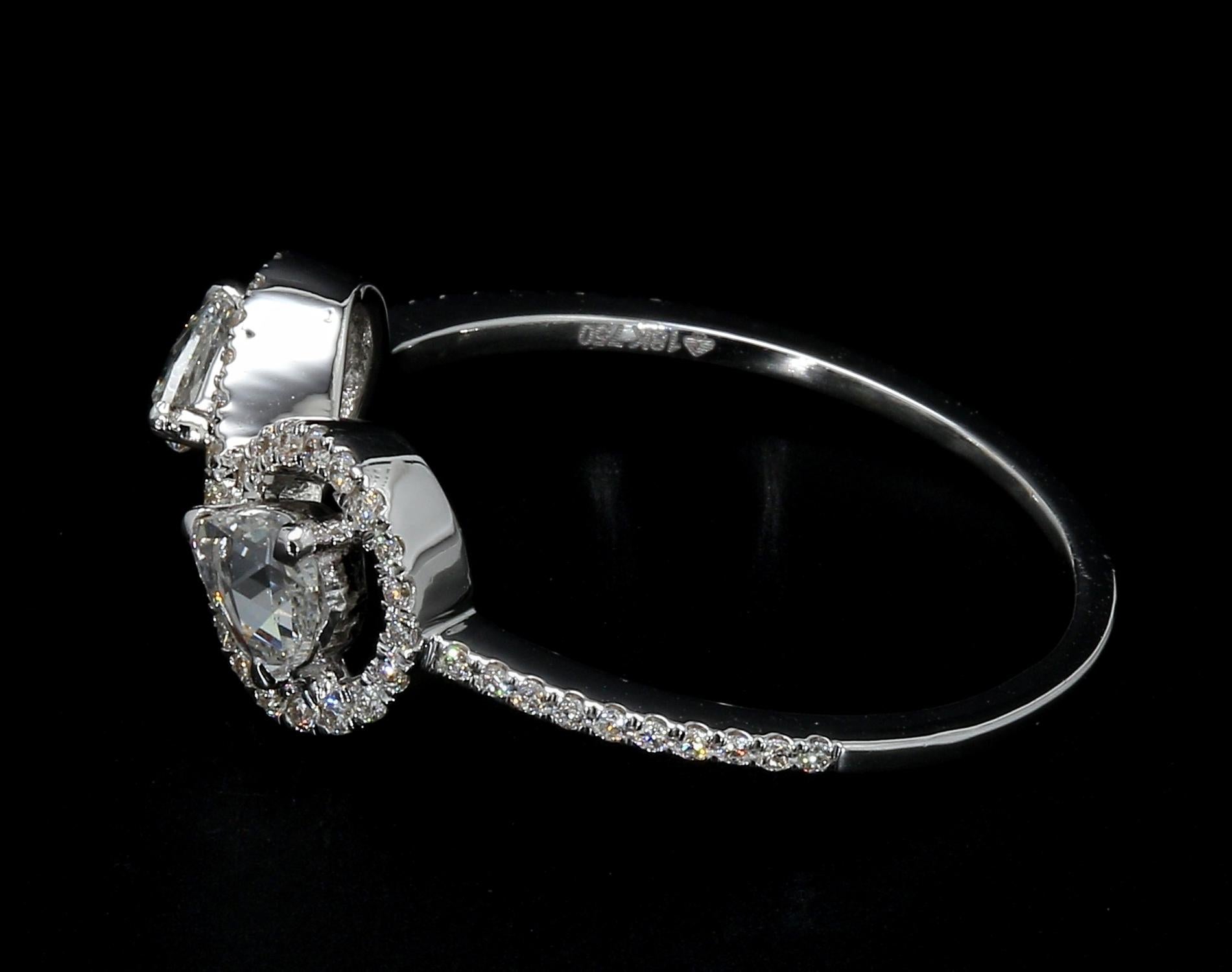 PANIM 0.61 Carat Diamond Rosecut Moi Et Toi 18K White Gold Ring For Sale 5