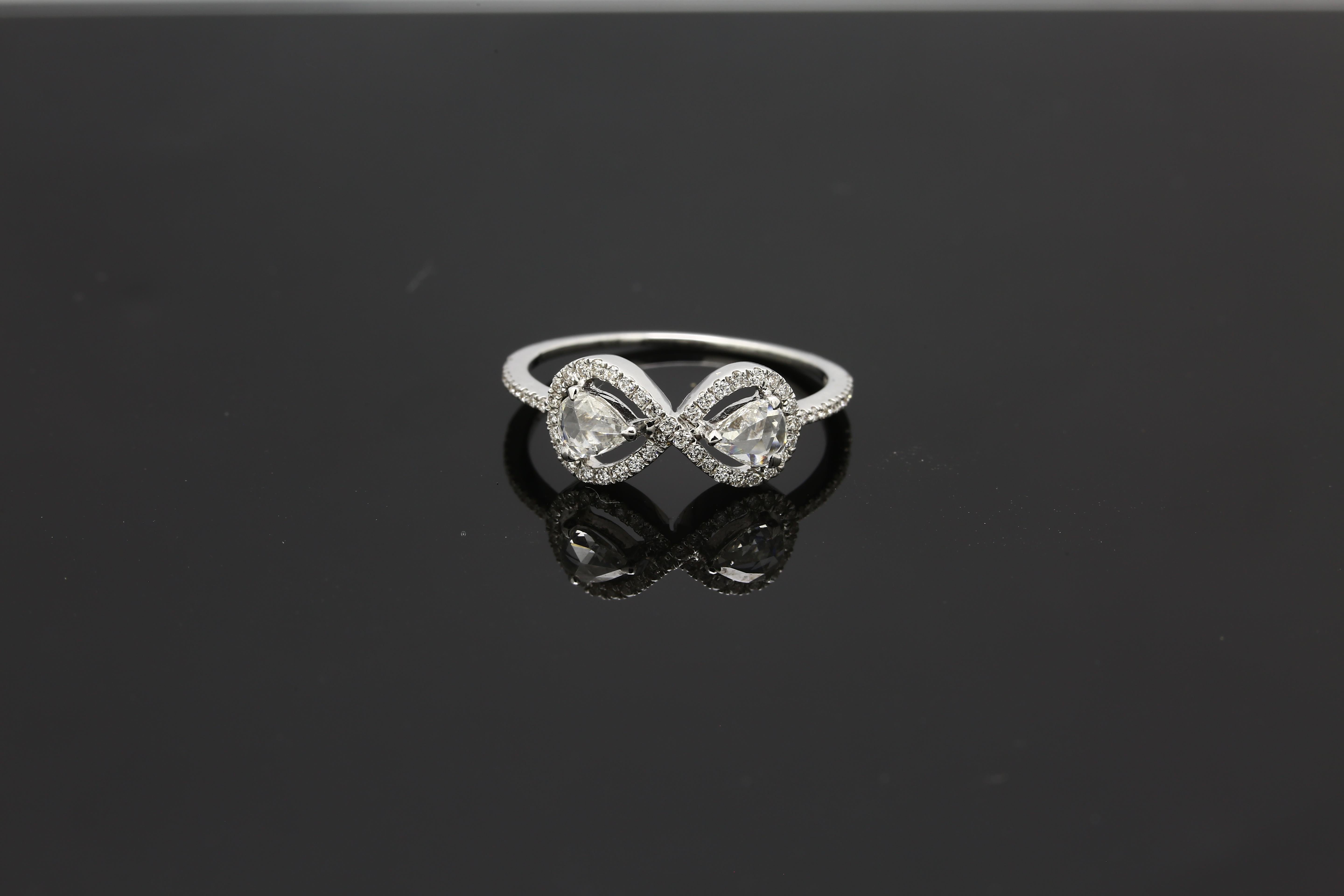 Modern PANIM 0.61 Carat Diamond Rosecut Moi Et Toi 18K White Gold Ring For Sale