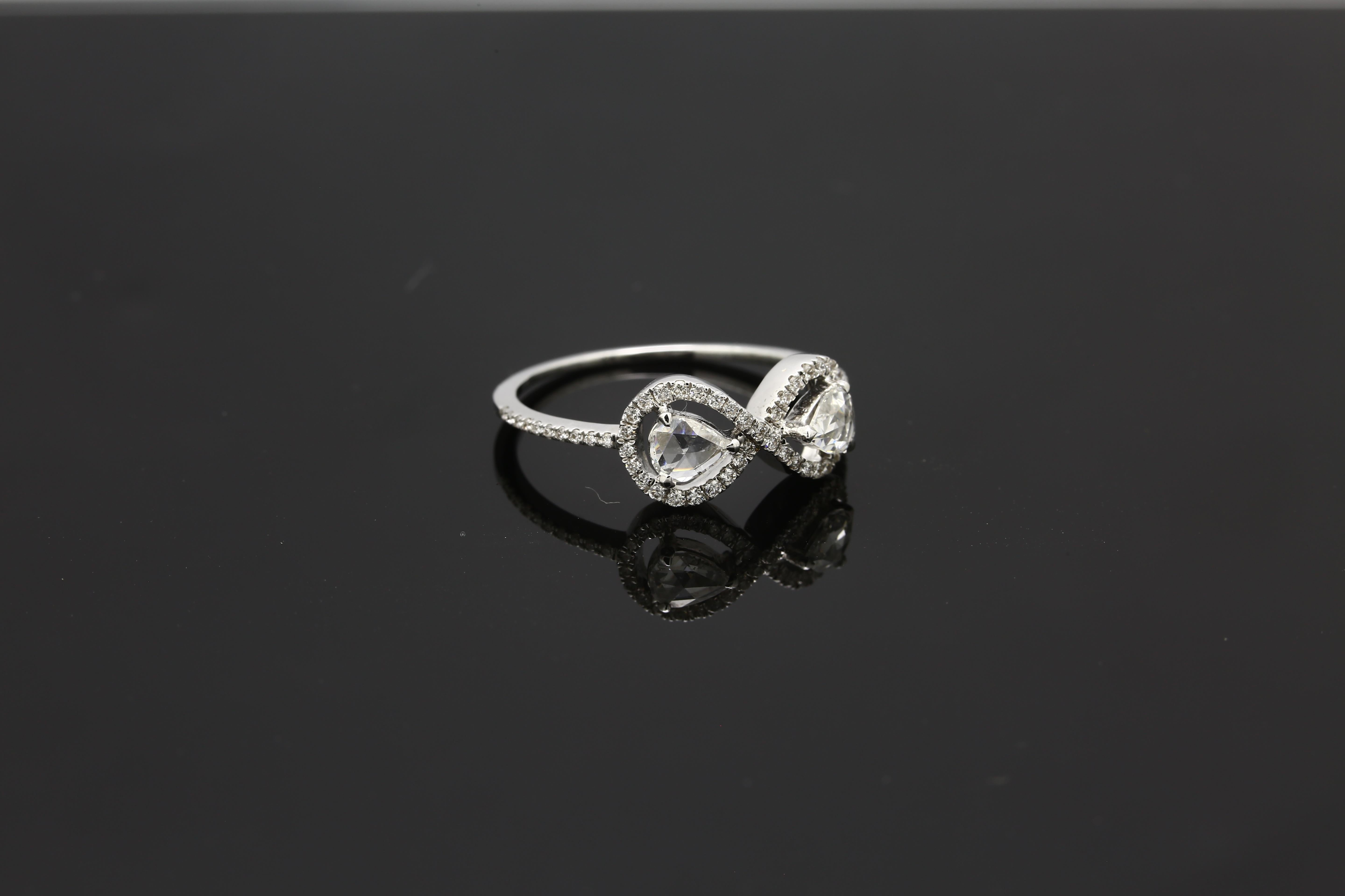 Rose Cut PANIM 0.61 Carat Diamond Rosecut Moi Et Toi 18K White Gold Ring For Sale