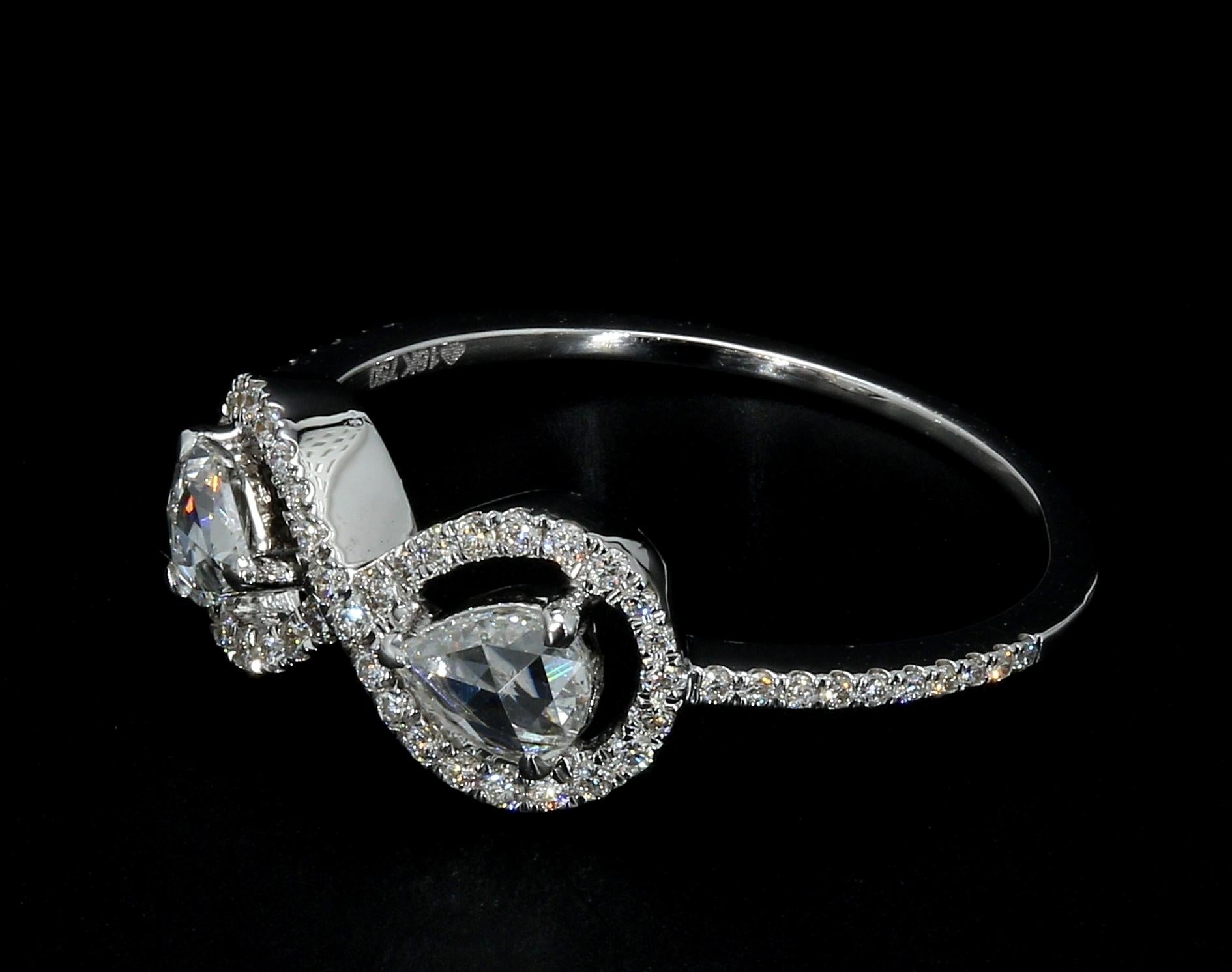 Women's PANIM 0.61 Carat Diamond Rosecut Moi Et Toi 18K White Gold Ring For Sale
