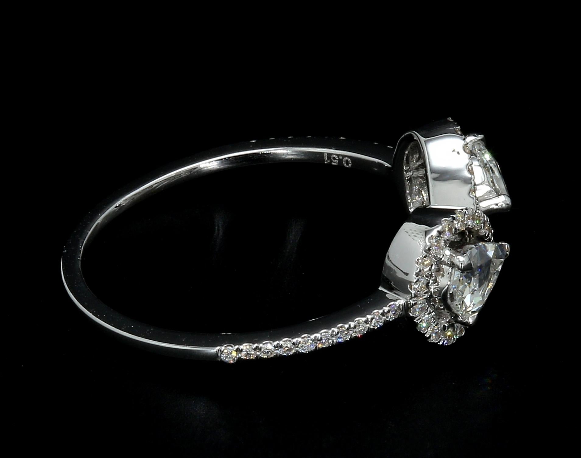 PANIM 0.61 Carat Diamond Rosecut Moi Et Toi 18K White Gold Ring For Sale 1