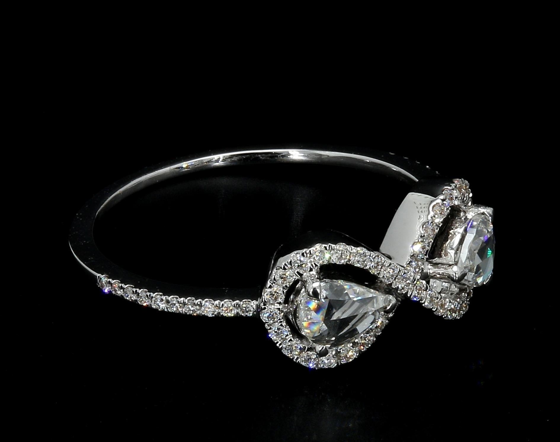 PANIM 0.61 Carat Diamond Rosecut Moi Et Toi 18K White Gold Ring For Sale 2