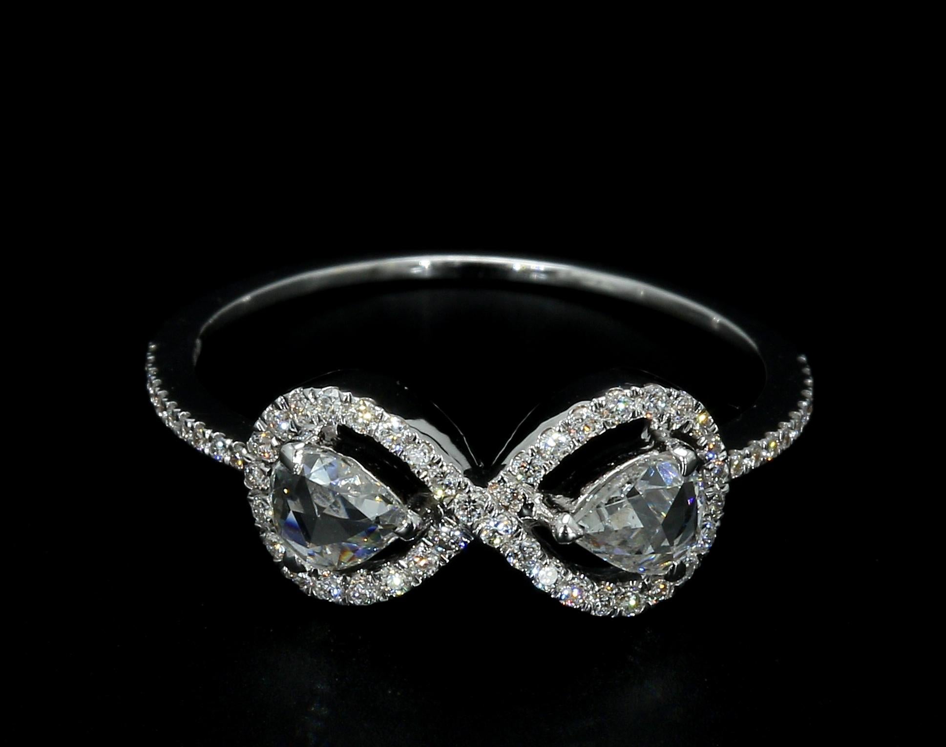 PANIM 0.61 Carat Diamond Rosecut Moi Et Toi 18K White Gold Ring For Sale 3