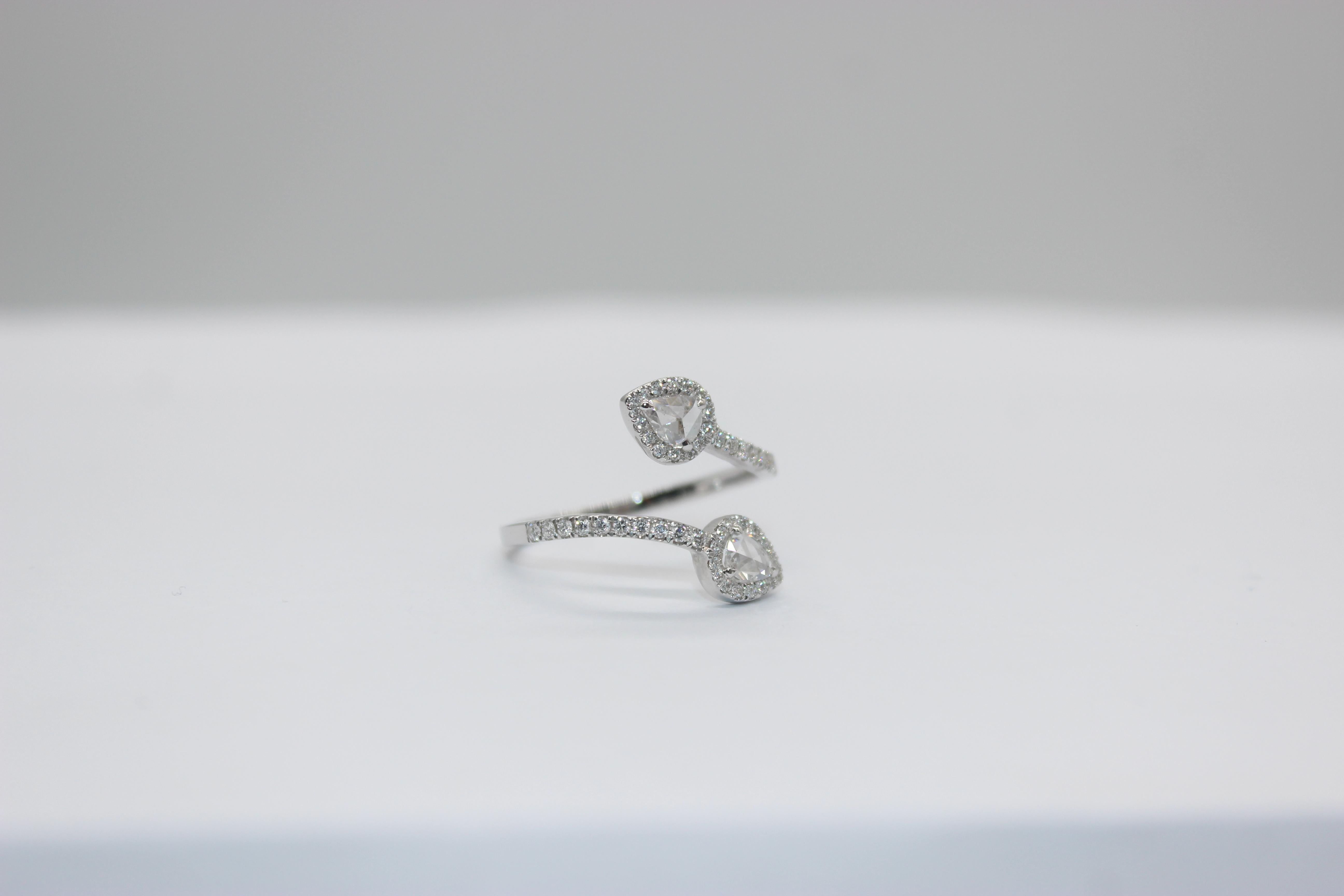 PANIM 0.68 Carat Two Pear Rosecut Diamond Ring in 18 Karat White Gold For Sale 5