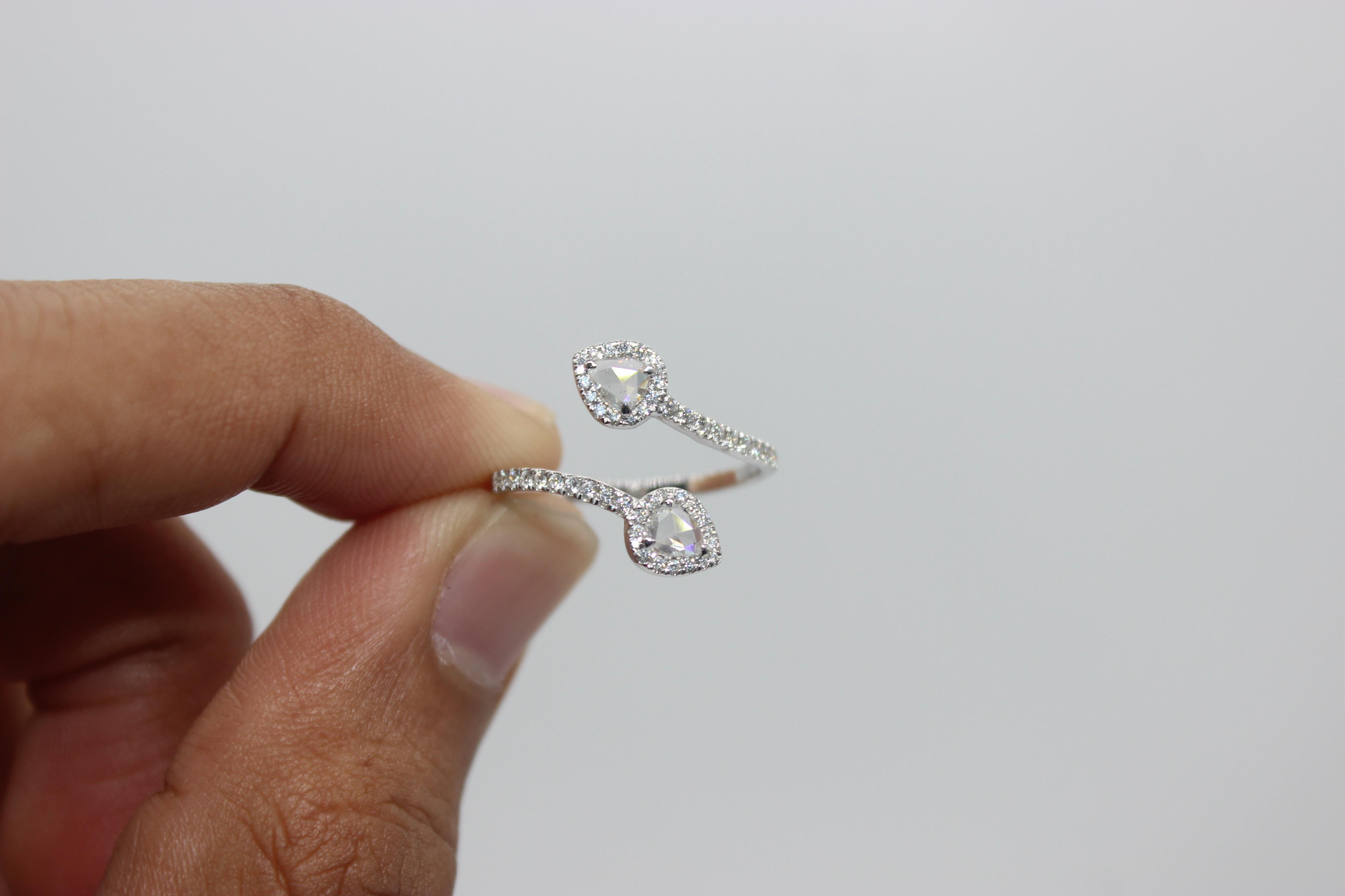 PANIM 0.68 Carat Two Pear Rosecut Diamond Ring in 18 Karat White Gold For Sale 7