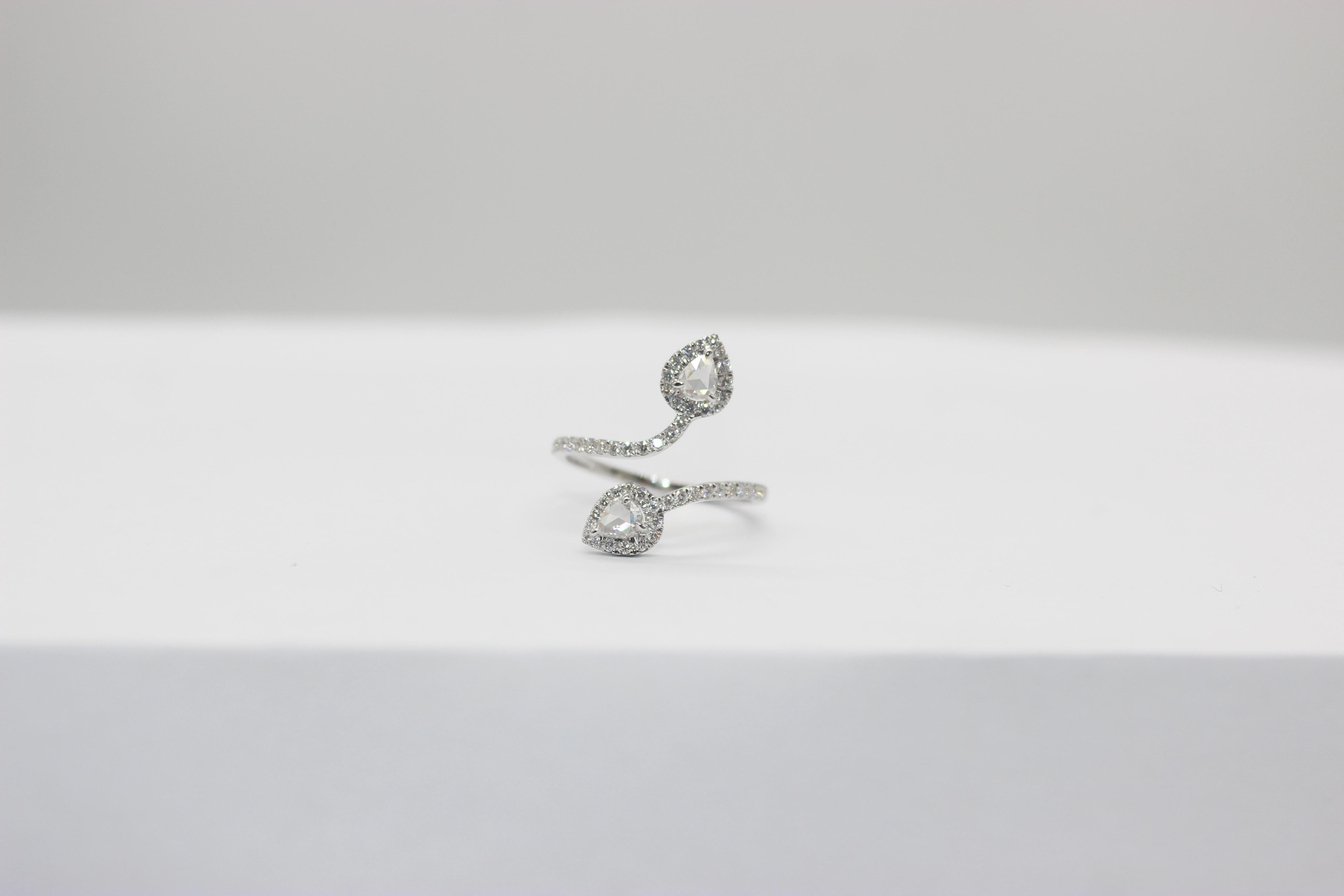 PANIM 0.68 Carat Two Pear Rosecut Diamond Ring in 18 Karat White Gold For Sale 8