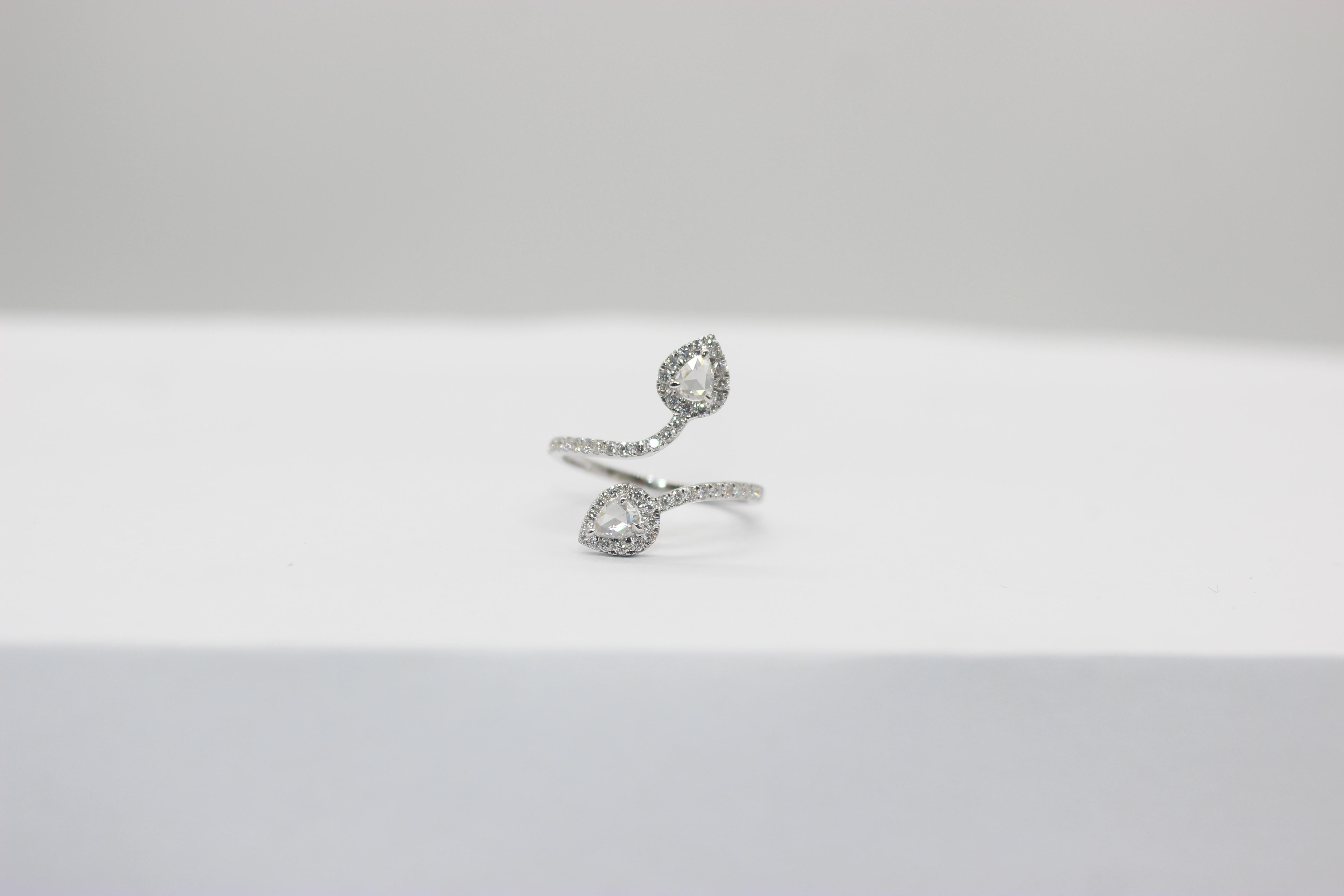 PANIM 0.68 Carat Two Pear Rosecut Diamond Ring in 18 Karat White Gold For Sale 9