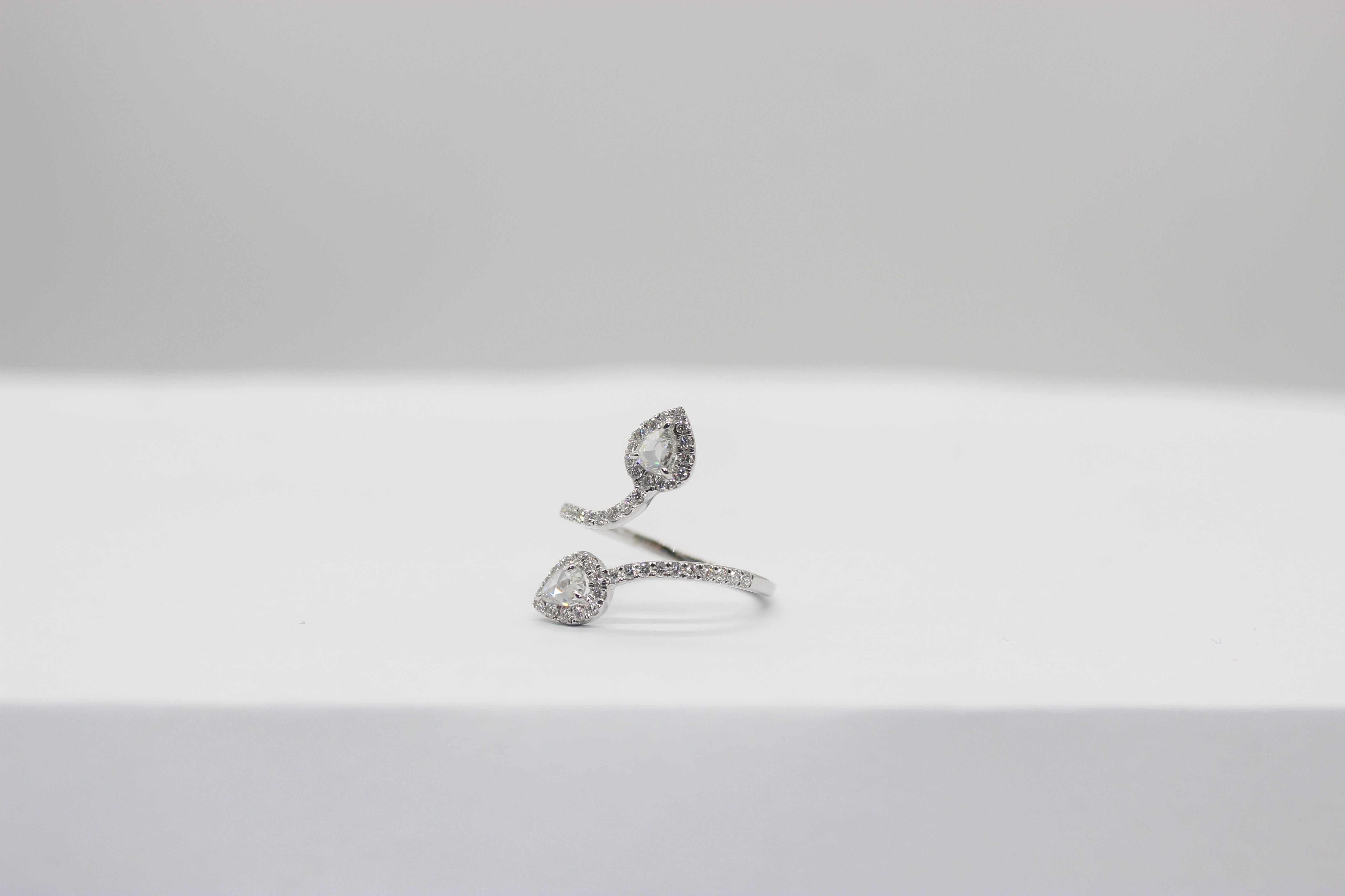 PANIM 0.68 Carat Two Pear Rosecut Diamond Ring in 18 Karat White Gold For Sale 10