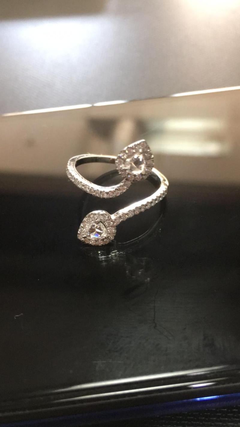 Women's PANIM 0.68 Carat Two Pear Rosecut Diamond Ring in 18 Karat White Gold For Sale