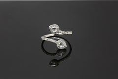 PANIM 0.68 Carat Two Pear Rosecut Diamond Ring in 18 Karat White Gold