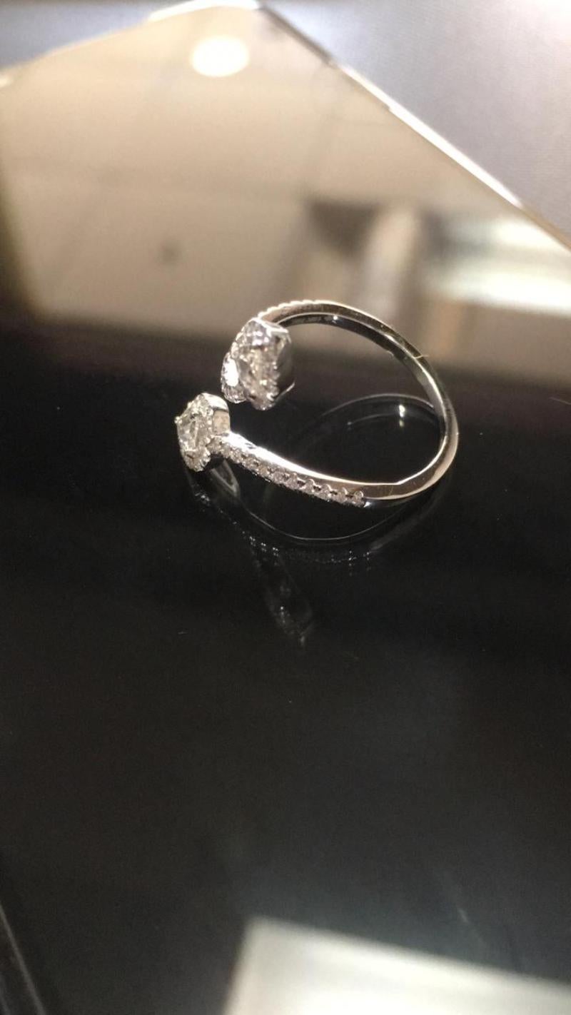 PANIM 0.68 Carat Two Pear Rosecut Diamond Ring in 18 Karat White Gold For Sale 2