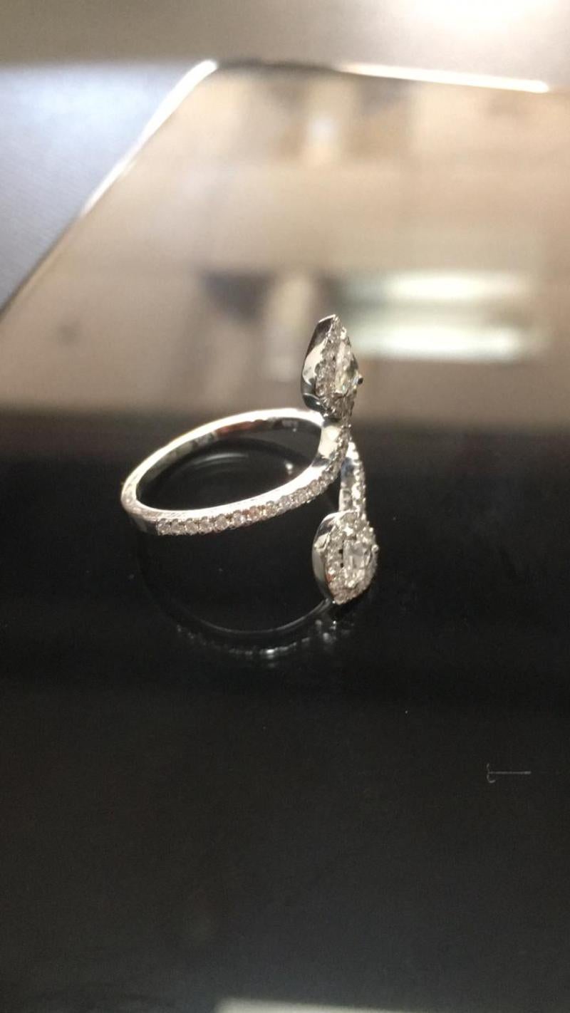 PANIM 0.68 Carat Two Pear Rosecut Diamond Ring in 18 Karat White Gold For Sale 3