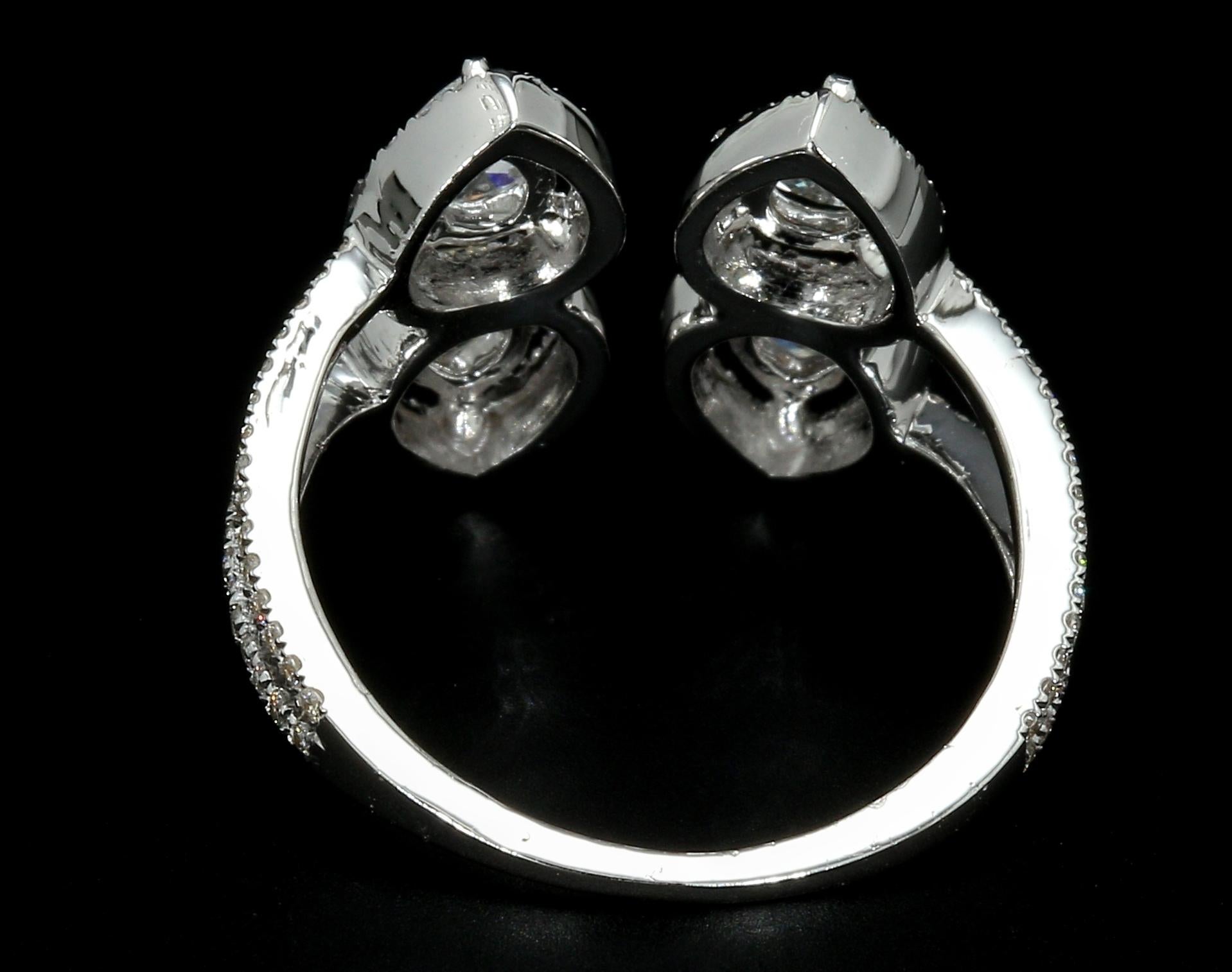 Rose Cut PANIM 0.83 Carat Rosecut Diamond Moi et Toi Ring with in 18 Karat White Gold For Sale
