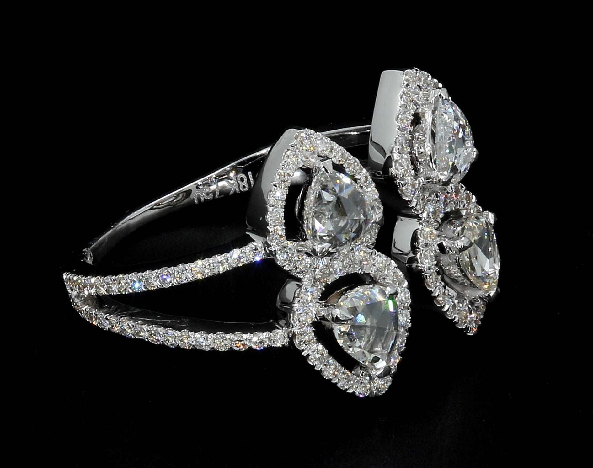 Women's PANIM 0.83 Carat Rosecut Diamond Moi et Toi Ring with in 18 Karat White Gold For Sale