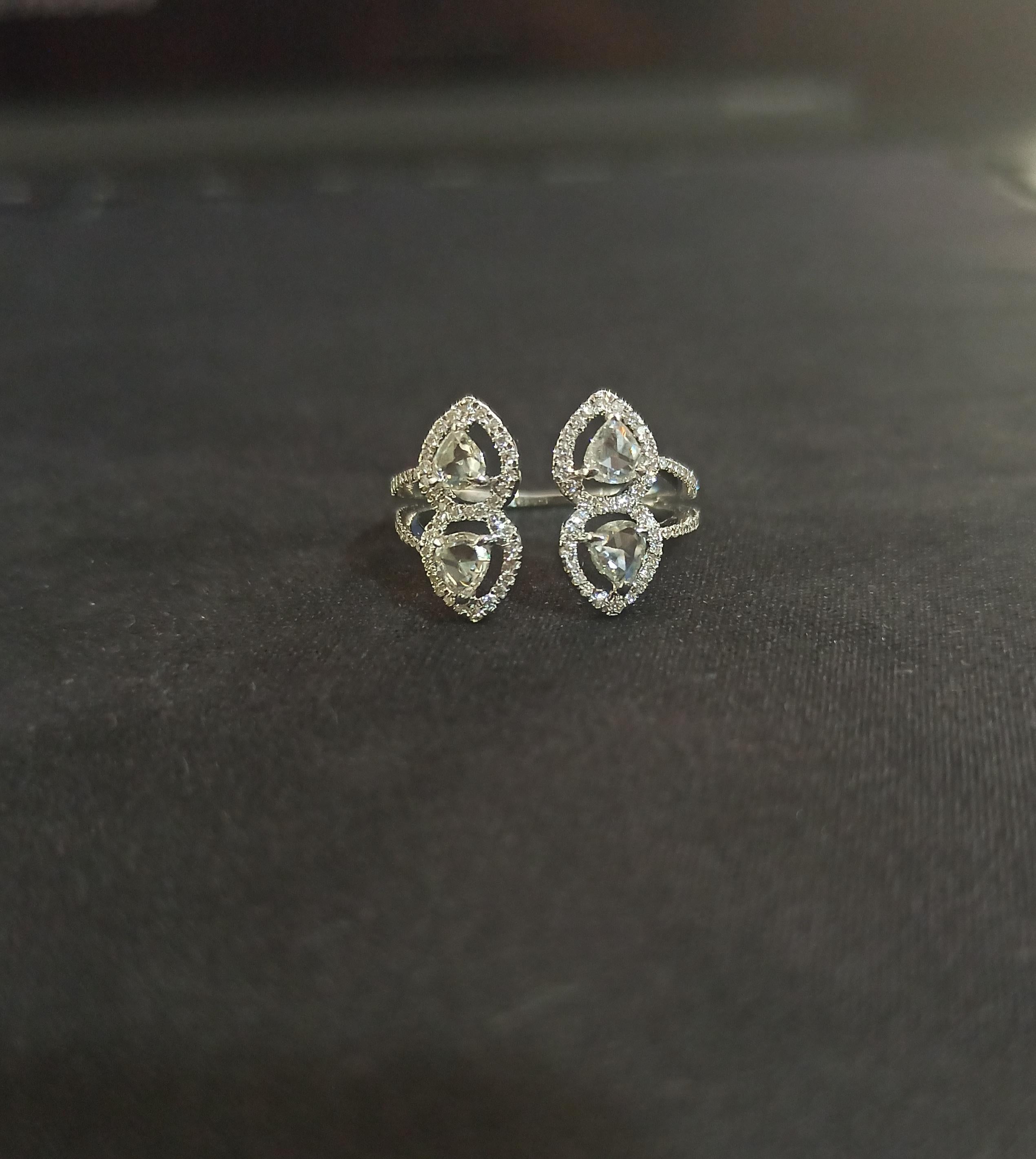 PANIM 0.83 Carat Rosecut Diamond Moi et Toi Ring with in 18 Karat White Gold For Sale 2