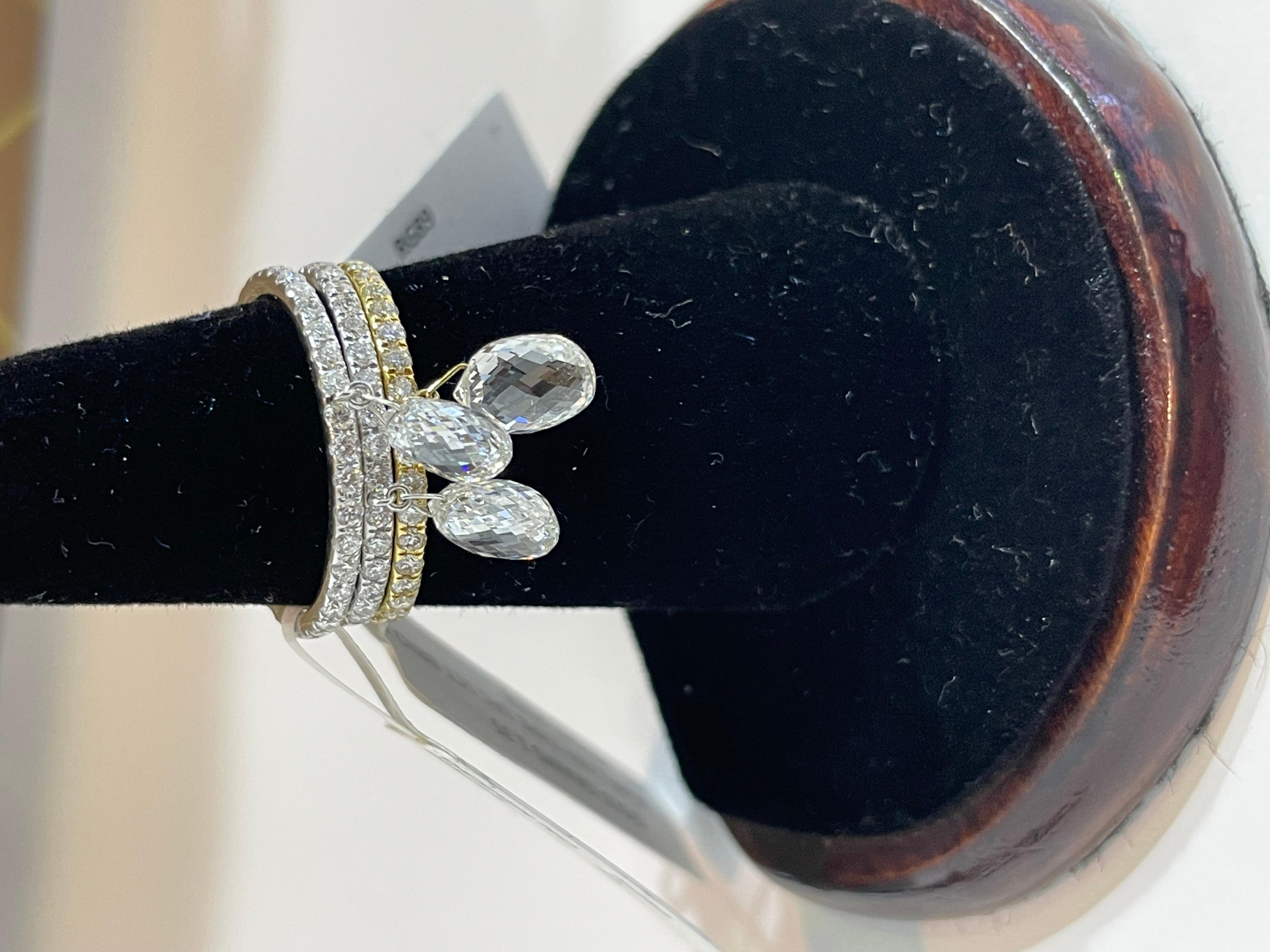 PANIM 1 Carat Briolette Diamond Dangling Ring 18 Karat White Gold For Sale 3