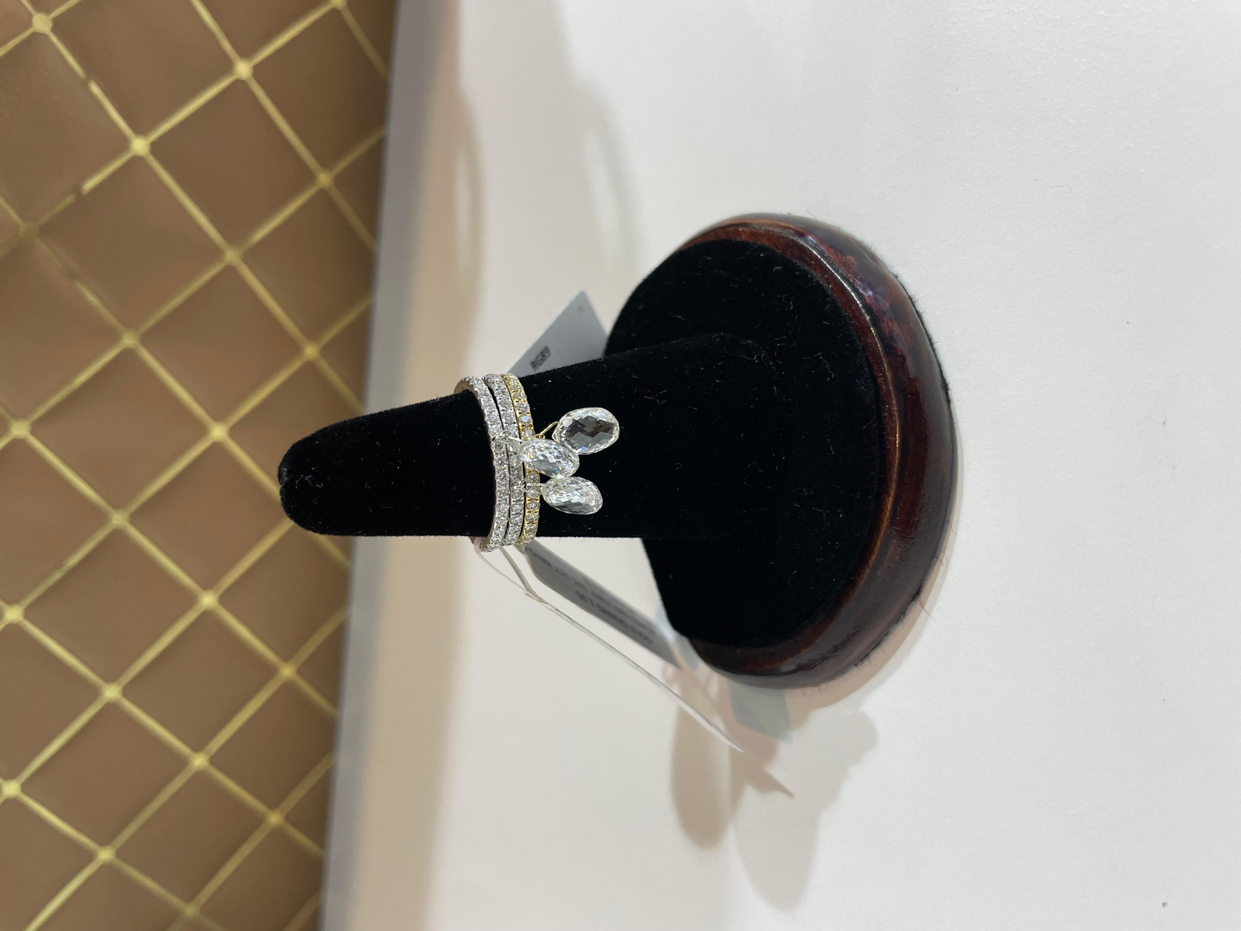 PANIM 1 Carat Briolette Diamond Dangling Ring 18 Karat White Gold For Sale 4