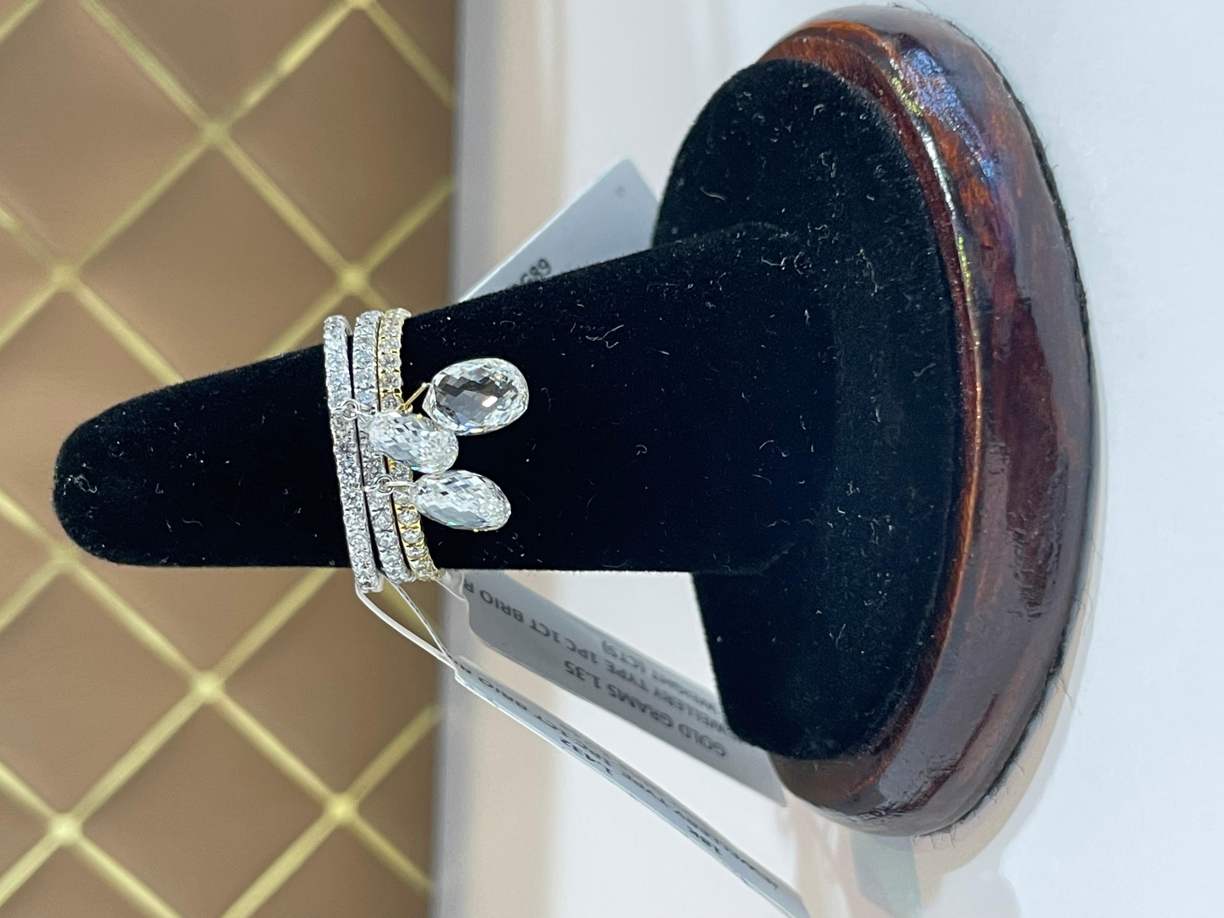 PANIM 1 Carat Briolette Diamond Dangling Ring 18 Karat White Gold For Sale 5