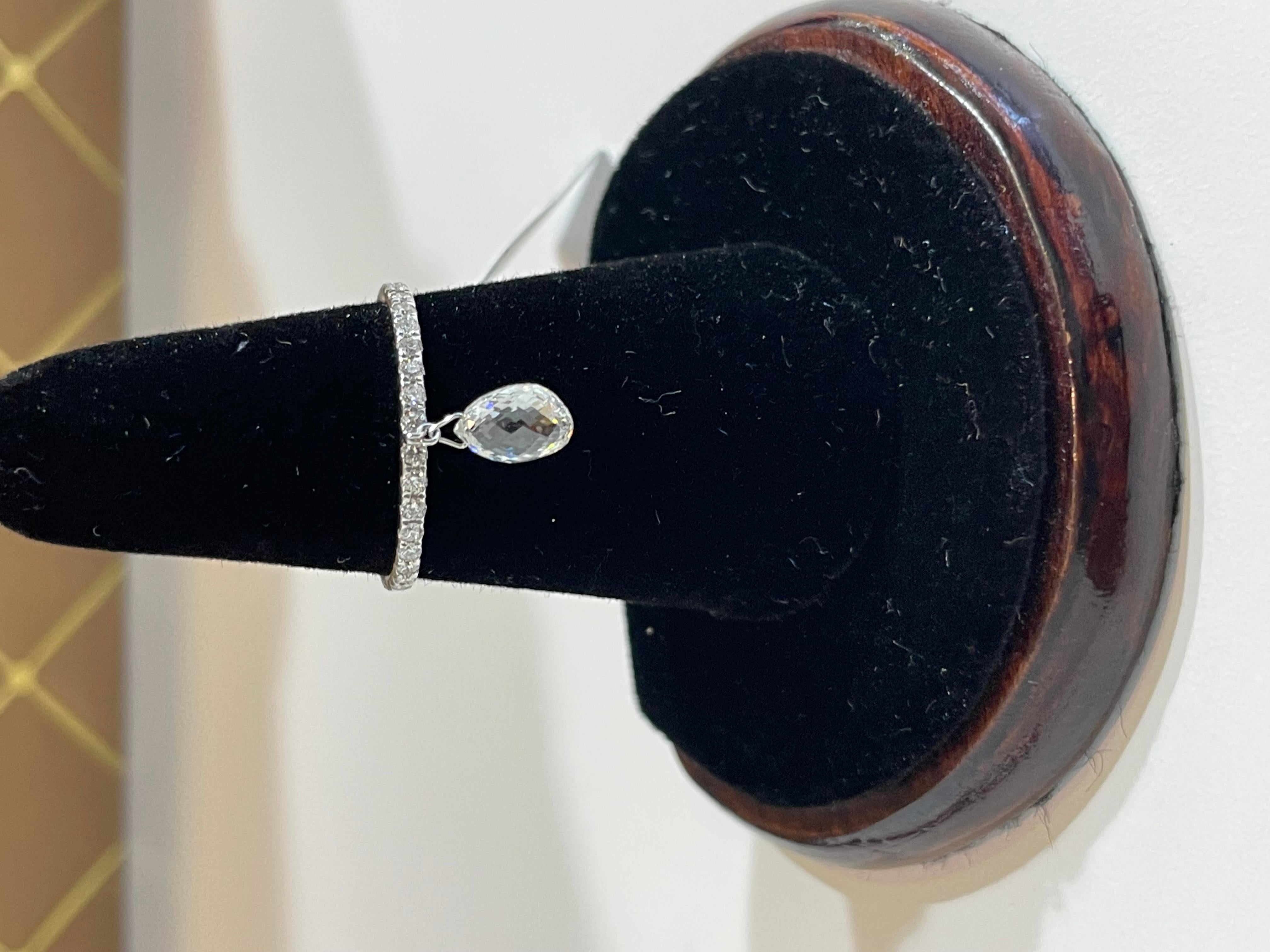 Modern PANIM 1 Carat Briolette Diamond Dangling Ring 18 Karat White Gold For Sale