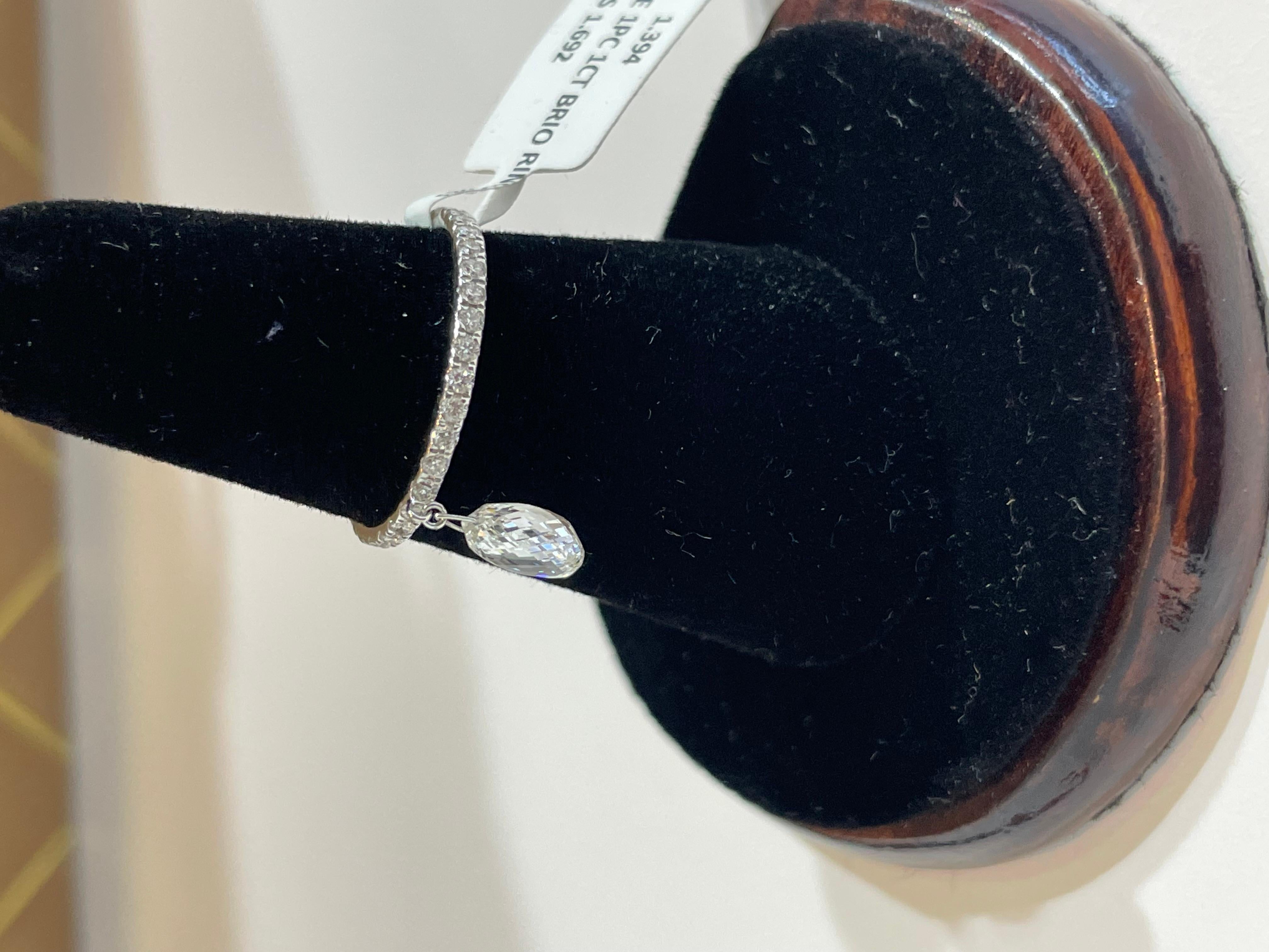 Briolette Cut PANIM 1 Carat Briolette Diamond Dangling Ring 18 Karat White Gold For Sale