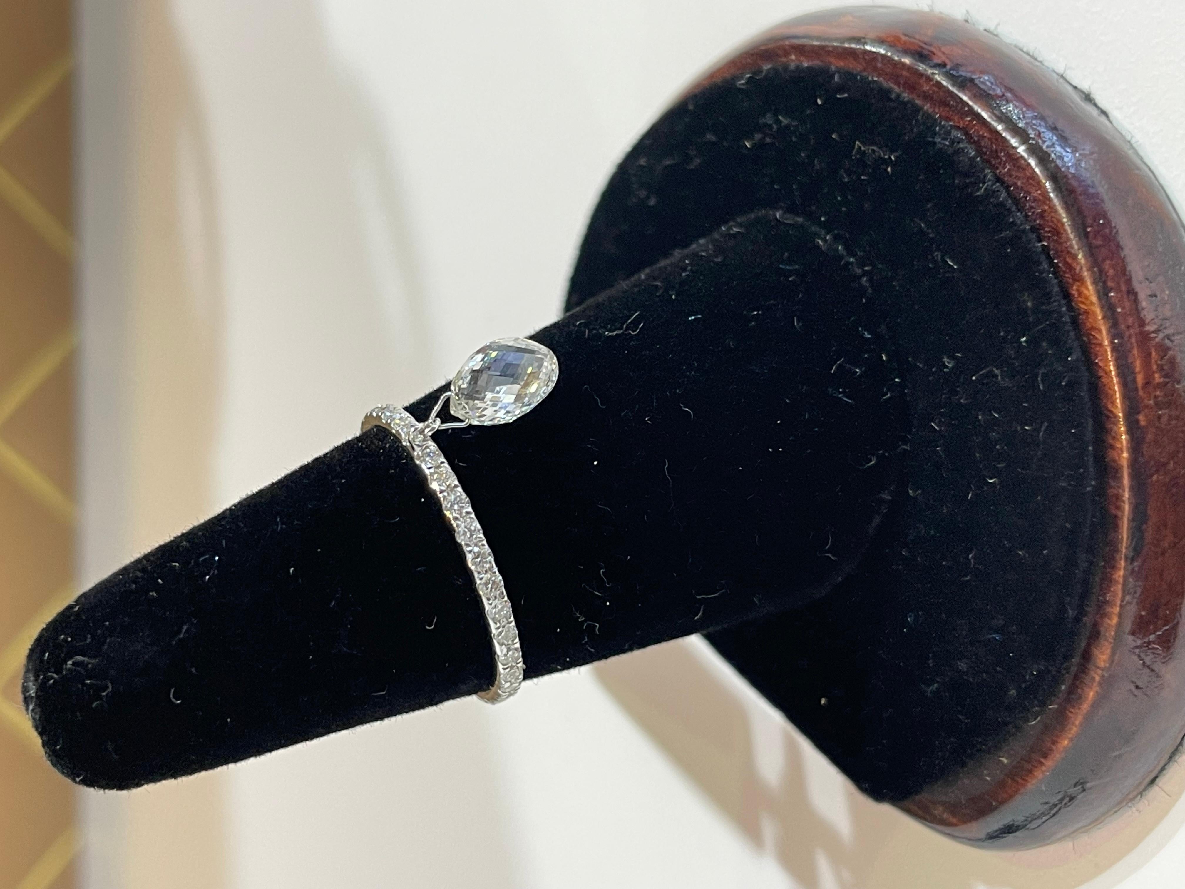 PANIM 1 Carat Briolette Diamond Dangling Ring 18 Karat White Gold In New Condition For Sale In Tsim Sha Tsui, Hong Kong