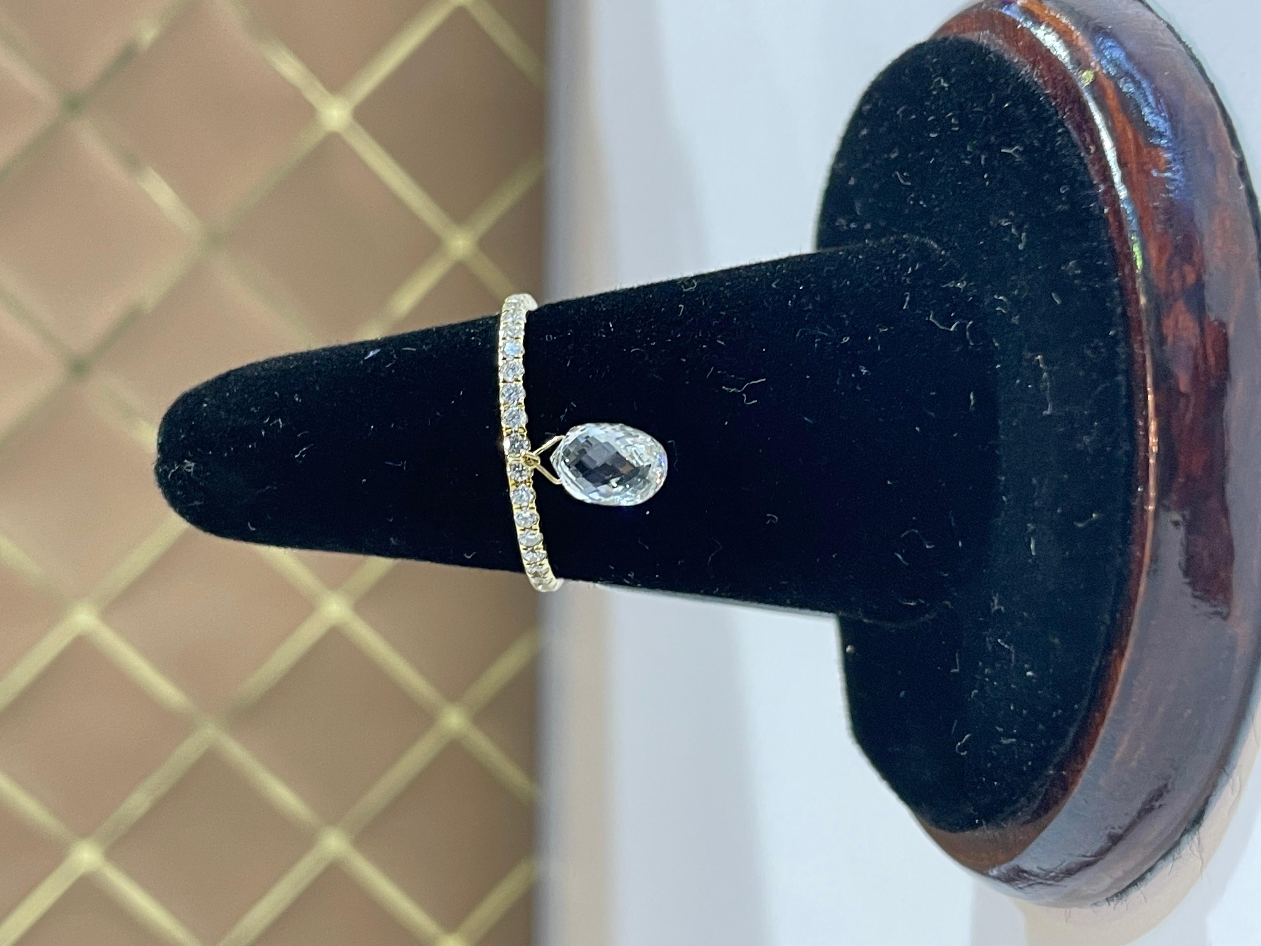 PANIM 1 Carat Briolette Diamond Dangling Ring 18 Karat White Gold For Sale 2