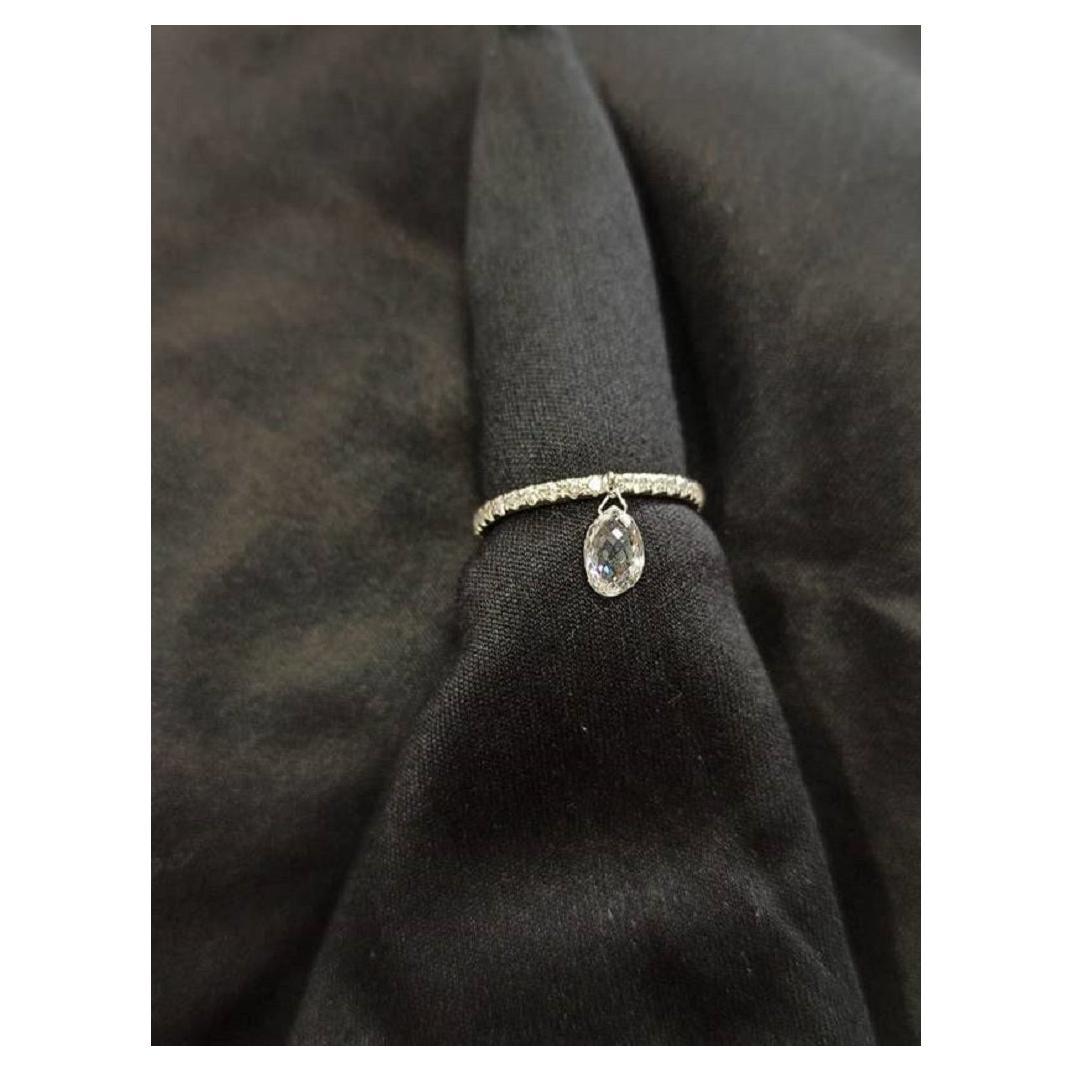 PANIM 1 Carat Briolette Diamond Dangling Ring 18 Karat White Gold For Sale
