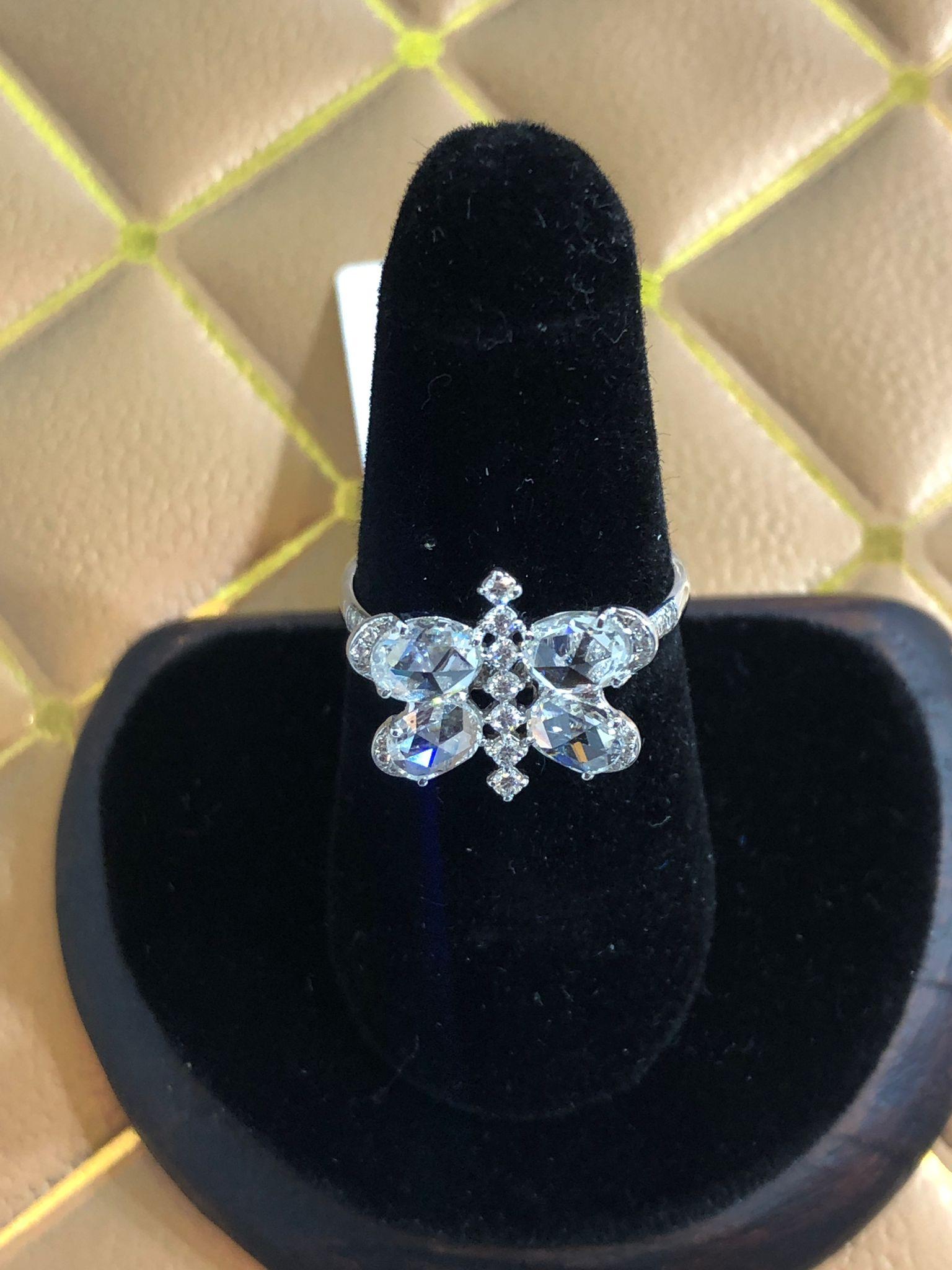 PANIM 1 Carat Butterfly Rosecut Diamond Ring in 18 Karat White Gold For Sale 3